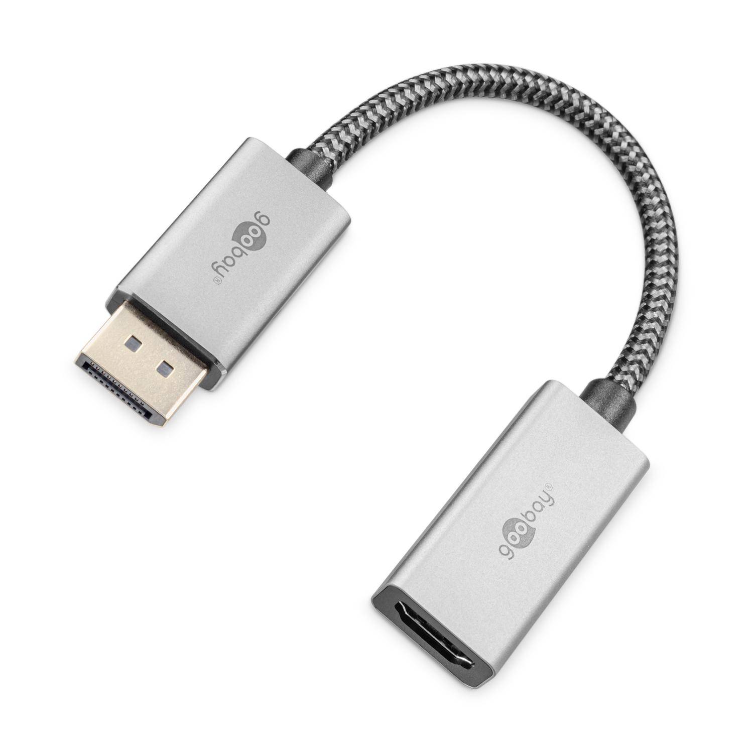 Goobay DisplayPort 1.2 Adapterkabel, DP Stecker auf HDMI Buchse, 4K 60Hz, vergoldet, 10cm, silber