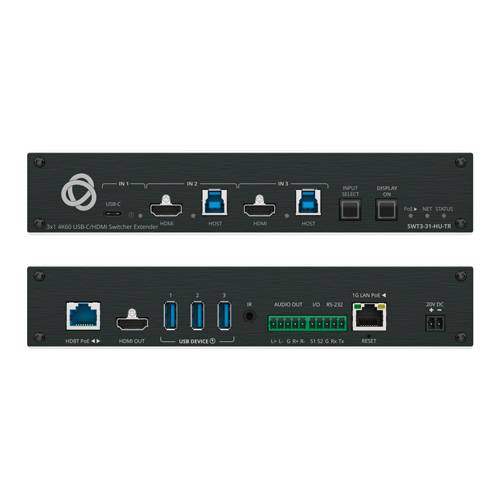 KRAMER SWT3-31-HU-TR - 3x1 4K USB-C/HDMI Switcher Extender (4K@60Hz | 4:4:4 | HDBaseT 3.0 | 19“ Rackformat | PoE)