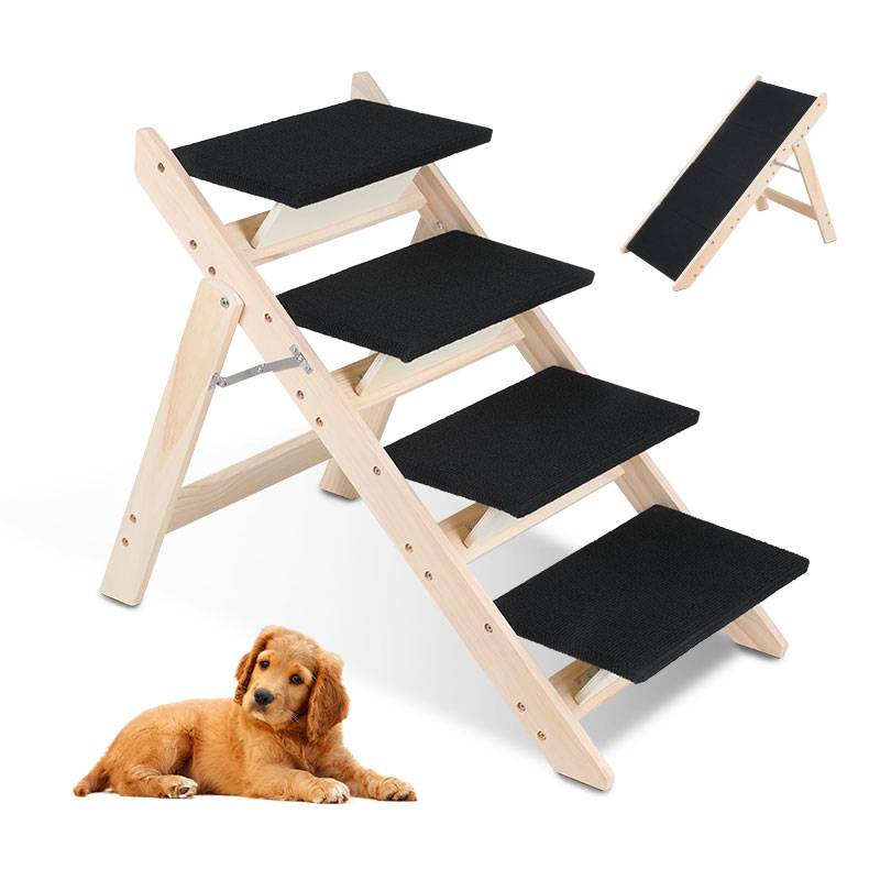 Hundetreppe 2 in 1 Hunderampe Faltbar aus Holz Einstiegshilfe fürs Bett Sofa Auto Haustiertreppe Rutschfest Bis 80kg