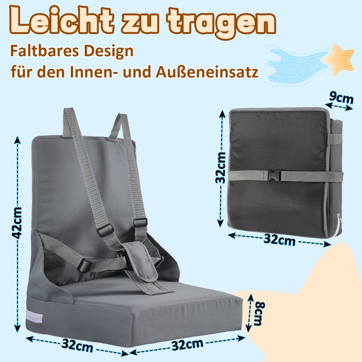 Sitzerhöhung Stuhl Kind Tragbar Hochstuhl Reisehochstuhl Baby 6 bis 36 Monate