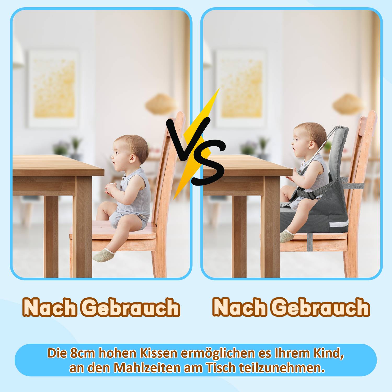 Sitzerhöhung Stuhl Tragbar Hochstuhl Reisehochstuhl Baby 6 bis 36 Monate Sitzkissen Kinder