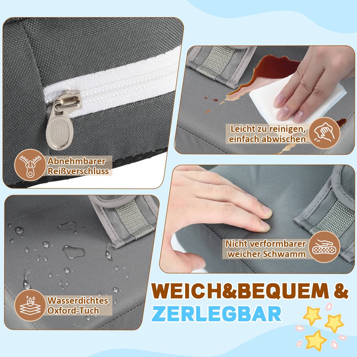 Sitzerhöhung Stuhl Essstuhl Baby Hochstuhl Tischsitz Stuhlkissen Kinder Babysitz Sitzkissen Stuhl mit Verstellbar Sicherheitsgurt SitzerhöHung, Grau