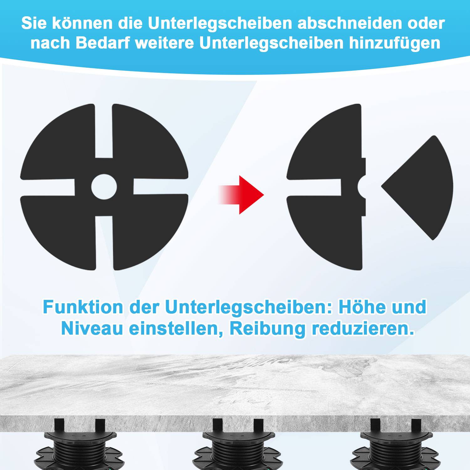 10 Stück Stelzlager 65-140mm Terrassenlager mit Fugenkreuz Stellfuß Höhenverstellbar Plattenlager für Steinplatten, Keramik-, Beton-