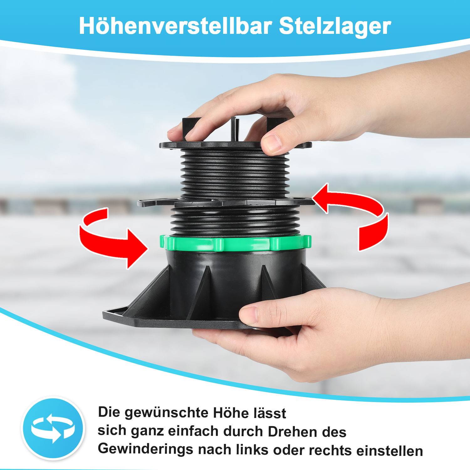 100 St. Stelzlager 72-140 mm Terrassenlager mit Fugenkreuz Steinstützen Stellfuß Höhenverstellbar Plattenlager mit Sicherungsring für Steinplatten