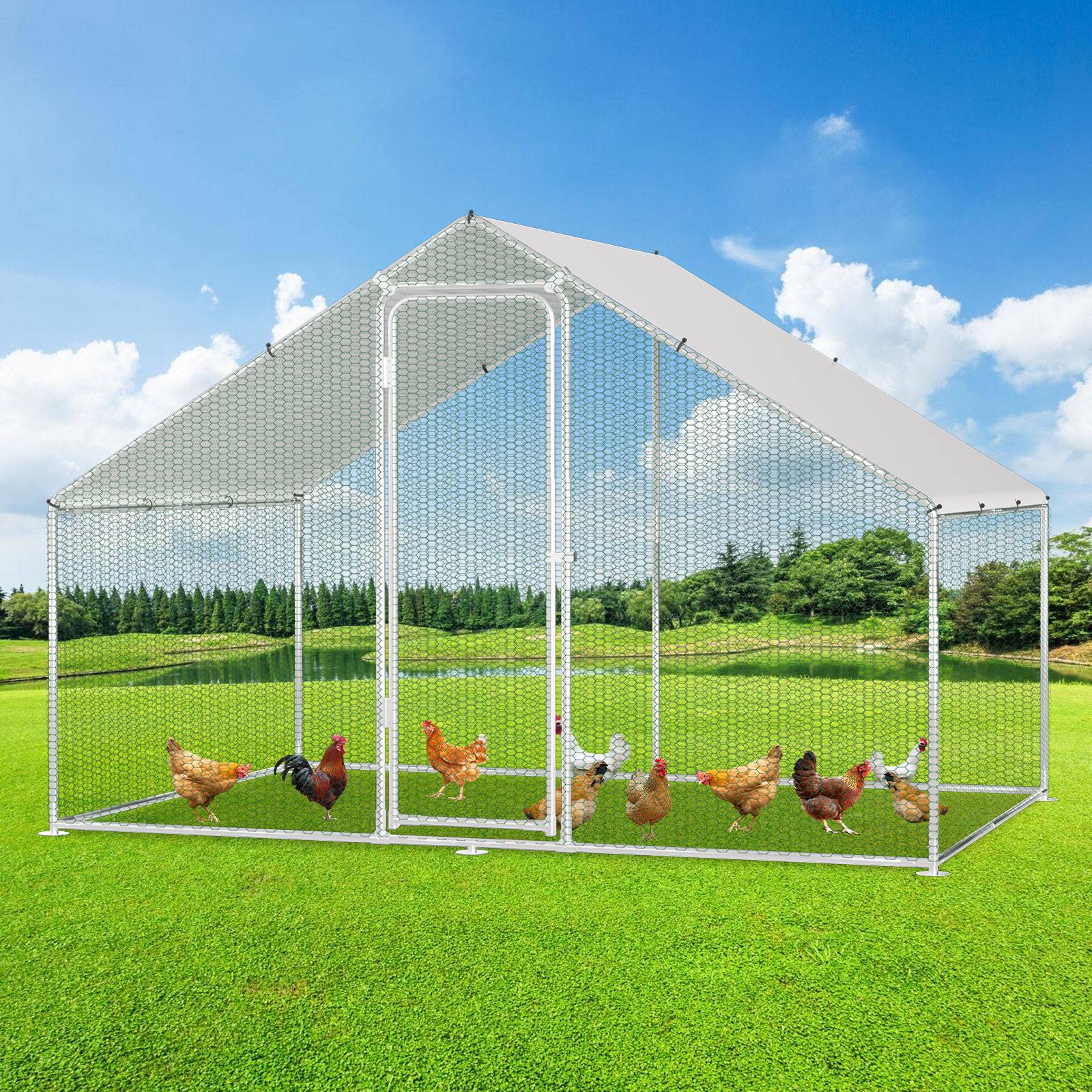 3x2x2m Outdoor Hühnerstall Hühnerhaus Dach Geflügelstall Verzinkter Stahlrahmen mit PE für Hühner, Geflügelställe, Kleintiere