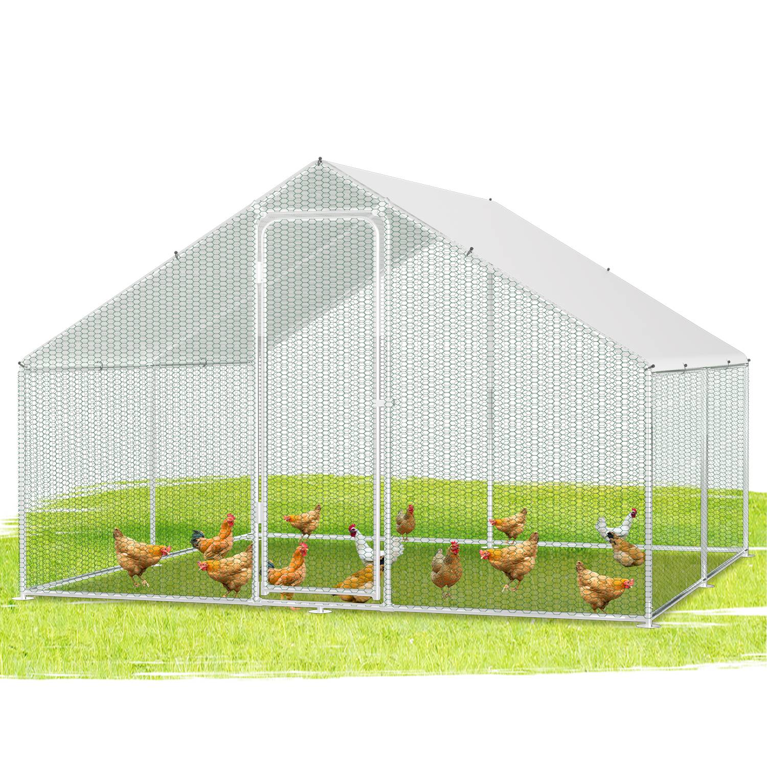 3x3x2m Hühnerstall Hühnerhaus verzinktem Hasenkäfig Geflügelstall Käfig PE -Schattendach, Verzinkter Stahlrahmen, Außenzaun Verwendet für Hühn