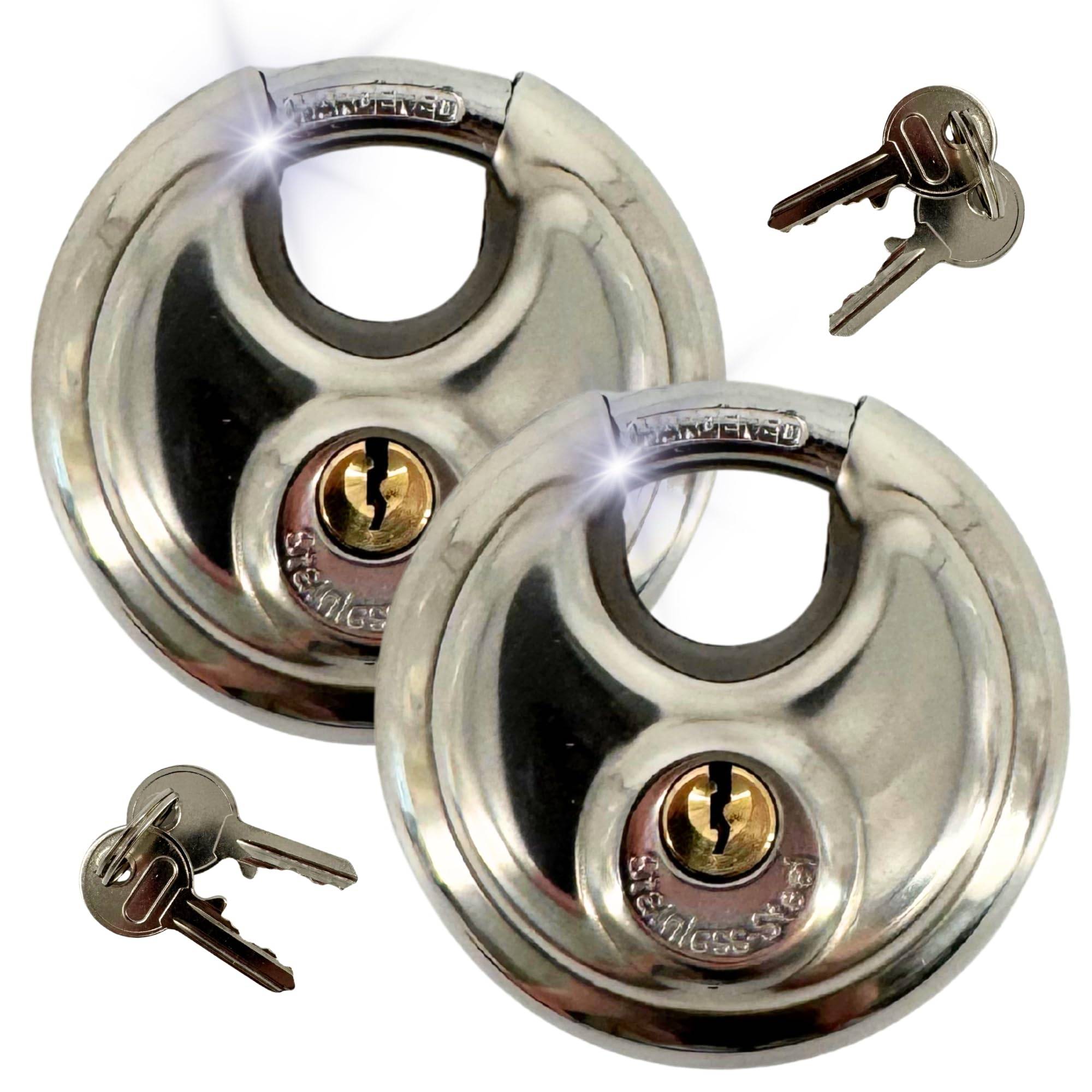 2x Rundbügelschloss Sicherheits Vorhängeschloss 10mm Bügelstärke Edelstahlkorpus I Messingschloss Kneifschutz Schloss aus gehärtetem Edelstahl ro