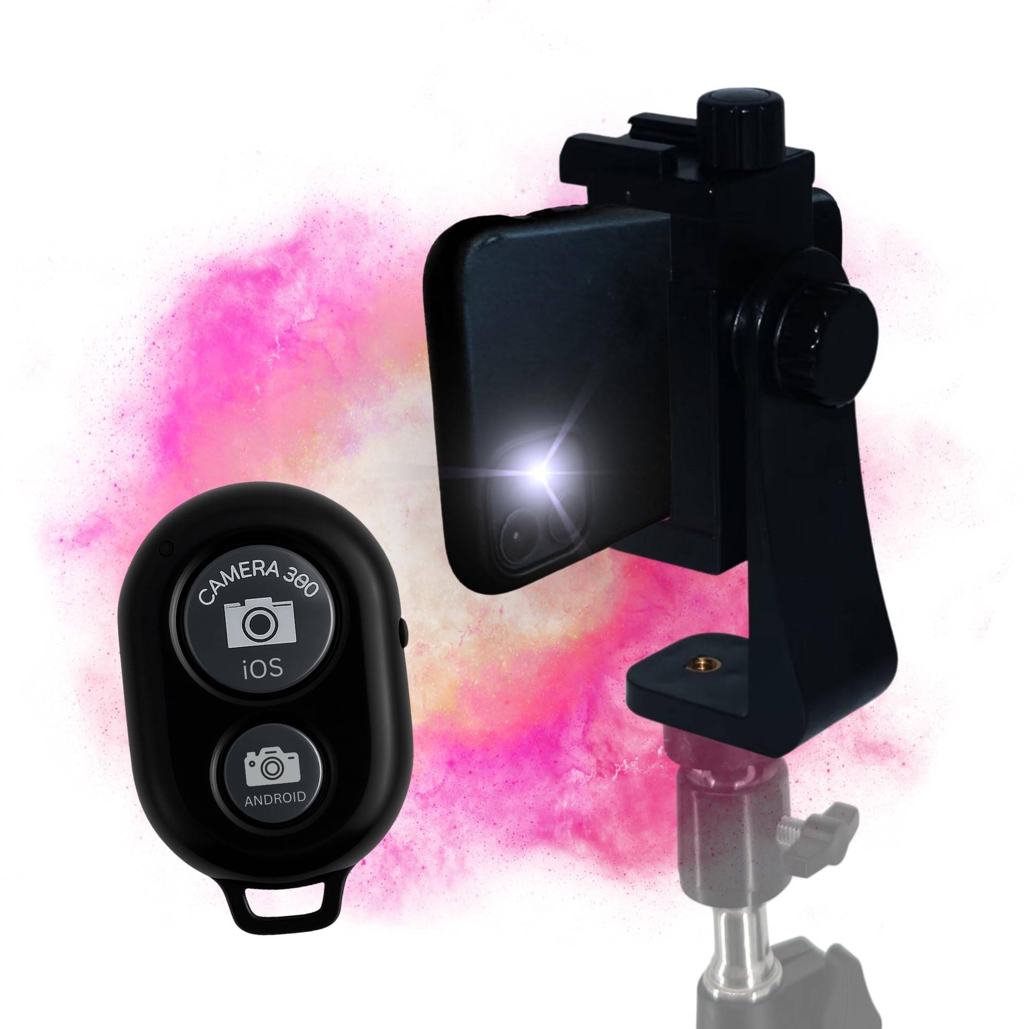 Smartphone Stativ Adapter Drehbar Halterung mit Bluetooth Selbstauslöser Handy Kaltschuh ColdShoe Hotshoe kompatibel mit Apple iPhone Smartphones