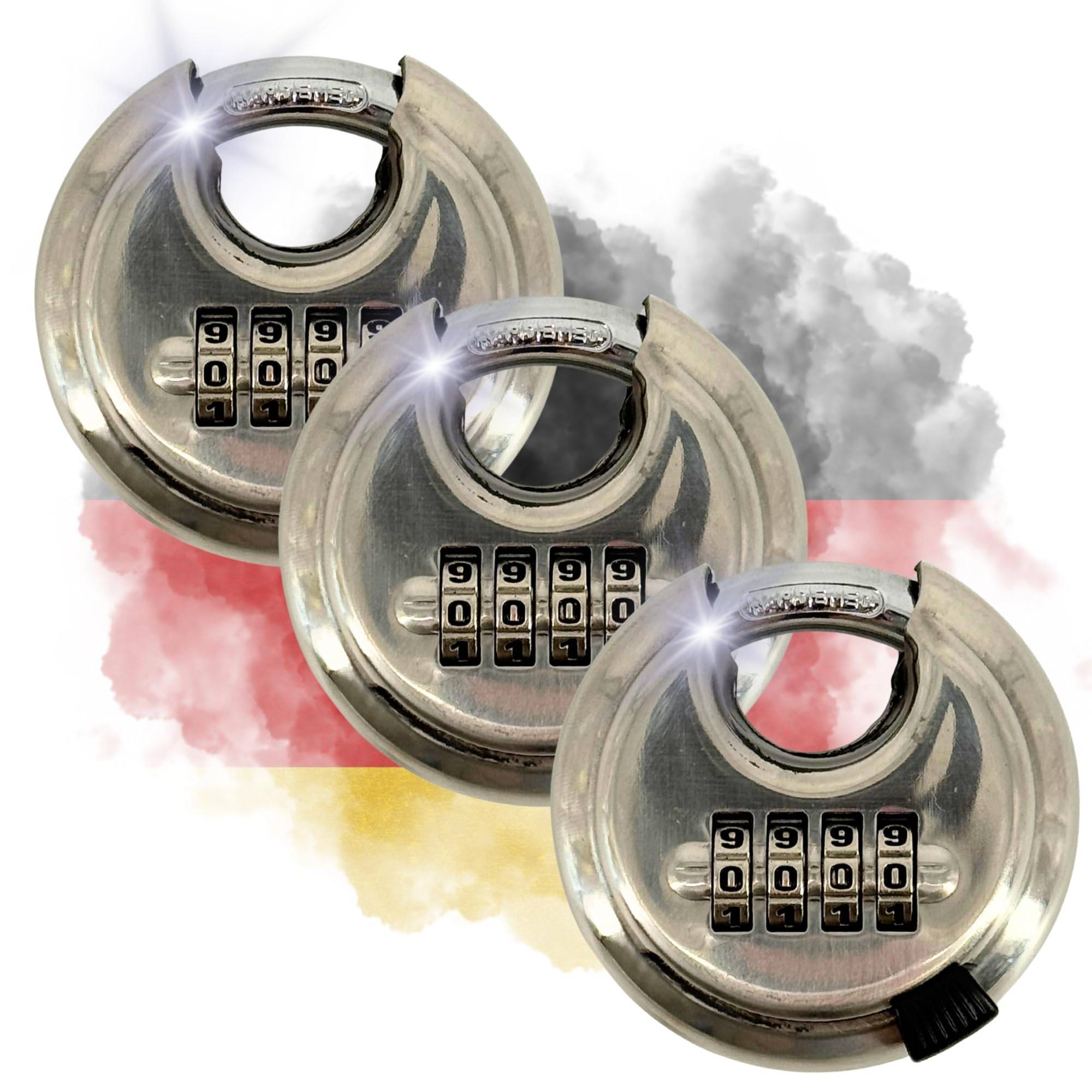 3x Rundbügelschloss Sicherheits Vorhängeschloss 10mm Bügelstärke Edelstahl korpus I Messing schloss Kneifschutz