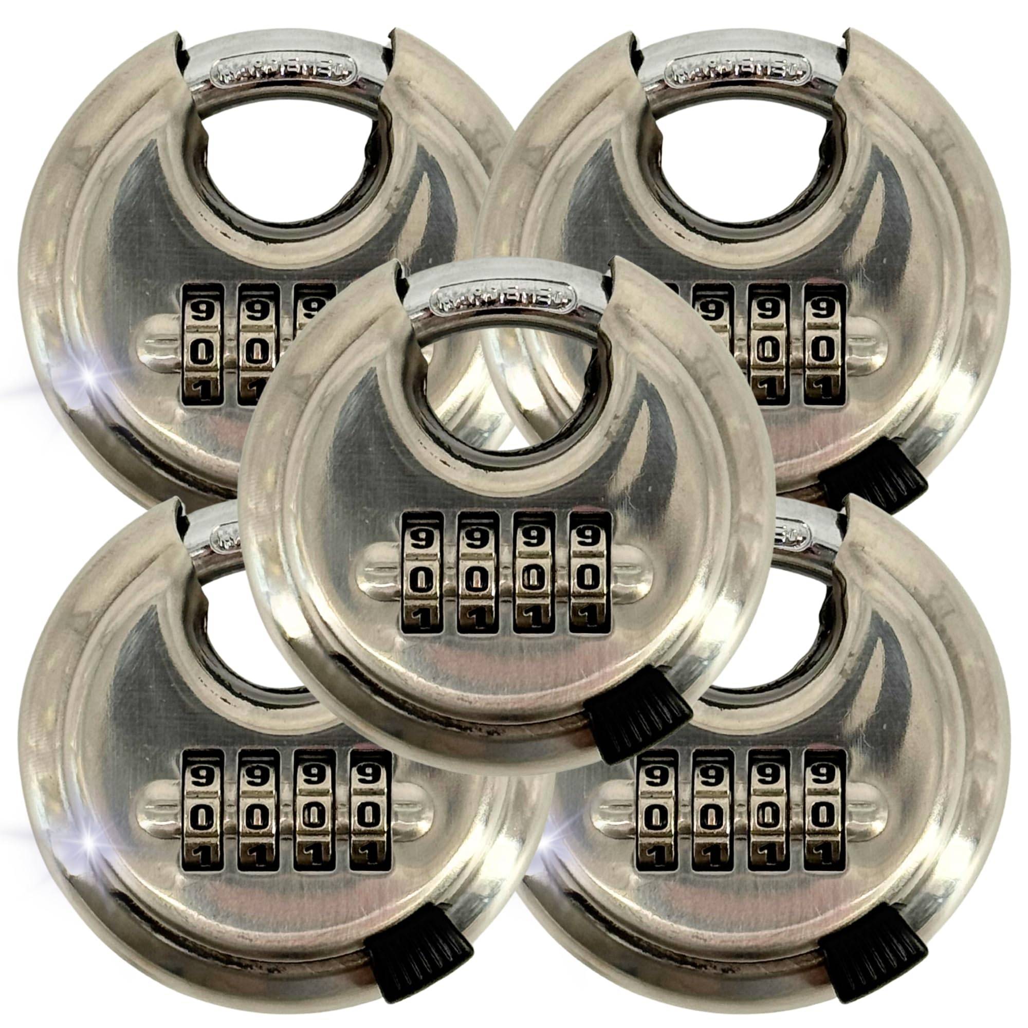 5x Rundbügelschloss Sicherheits Vorhängeschloss Nummerschloss Zahlenschloss Edelstahl korpus I Messingschloss Kneifschutz Schloss