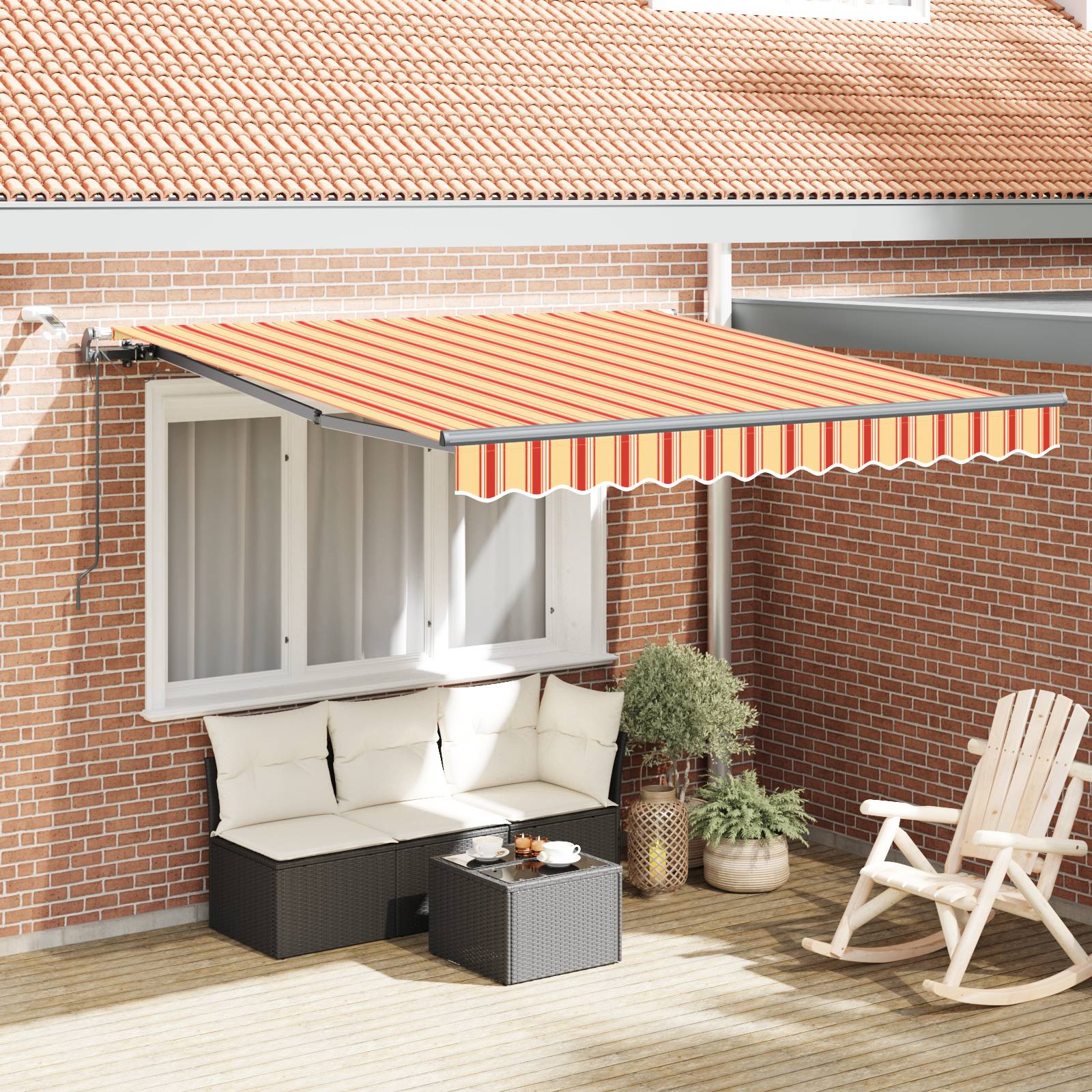 vidaXL Automatische einziehbare Markise mit LED in Gelb und Orange 300x250 cm