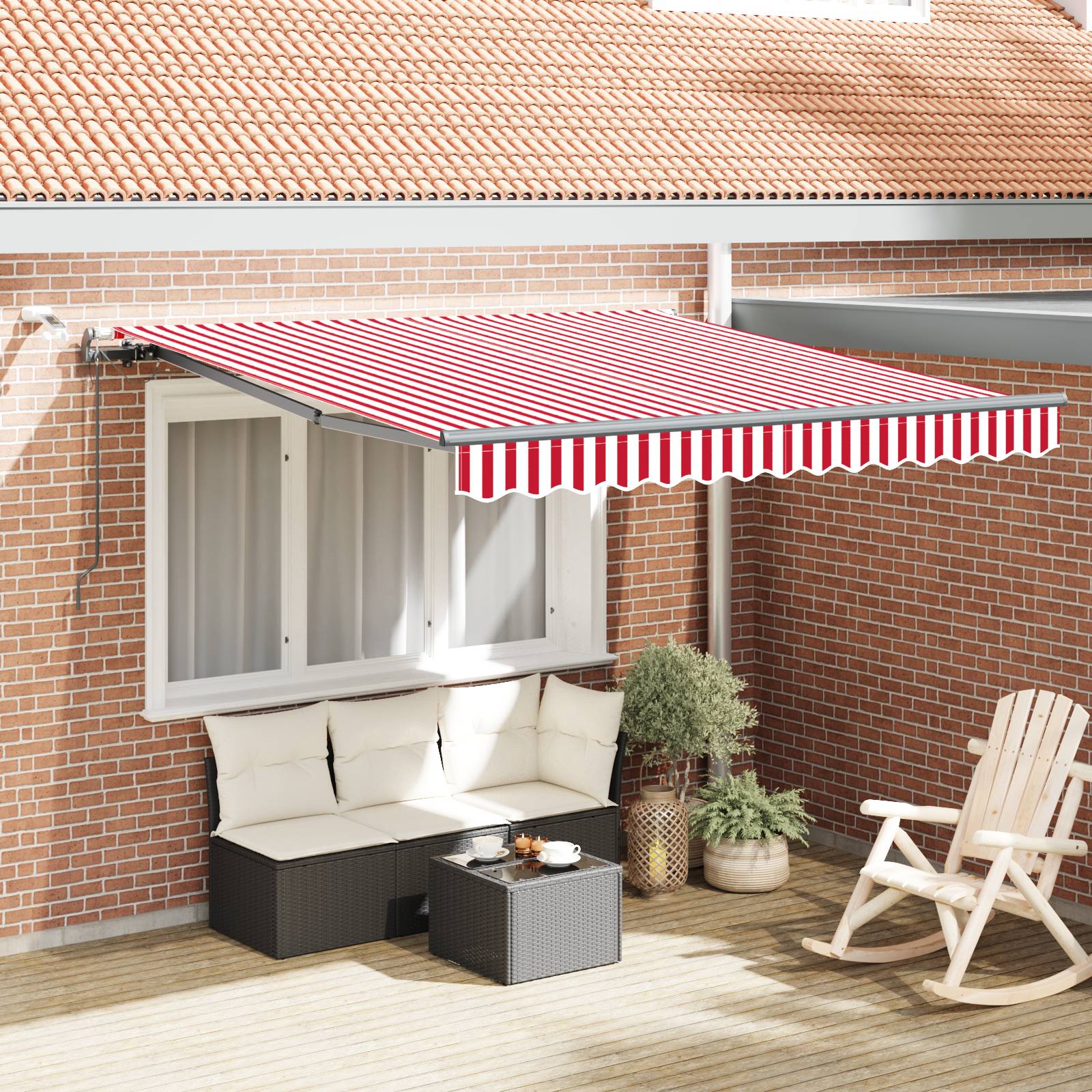 vidaXL Automatische einziehbare Markise mit LED Rot und Weiß 300x250 cm