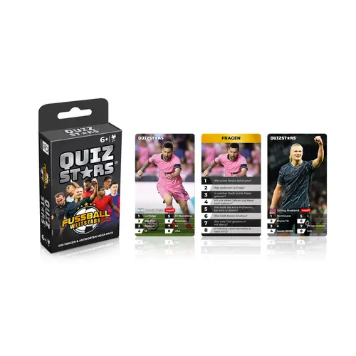QUIZSTARS Fussball Weltstars Kartenspiel – 400 Fragen – 2–8 Spieler – Deutsch QUIZSTARS Fussball Weltstars Kartenspiel – 400 Fragen – 2–8 Spieler – Deutsch
