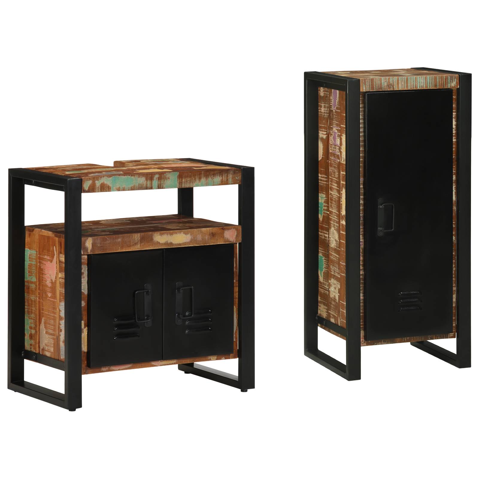 vidaXL Badezimmermöbel Set 2 pcs Mehrfarbig Massives recyceltes Holz