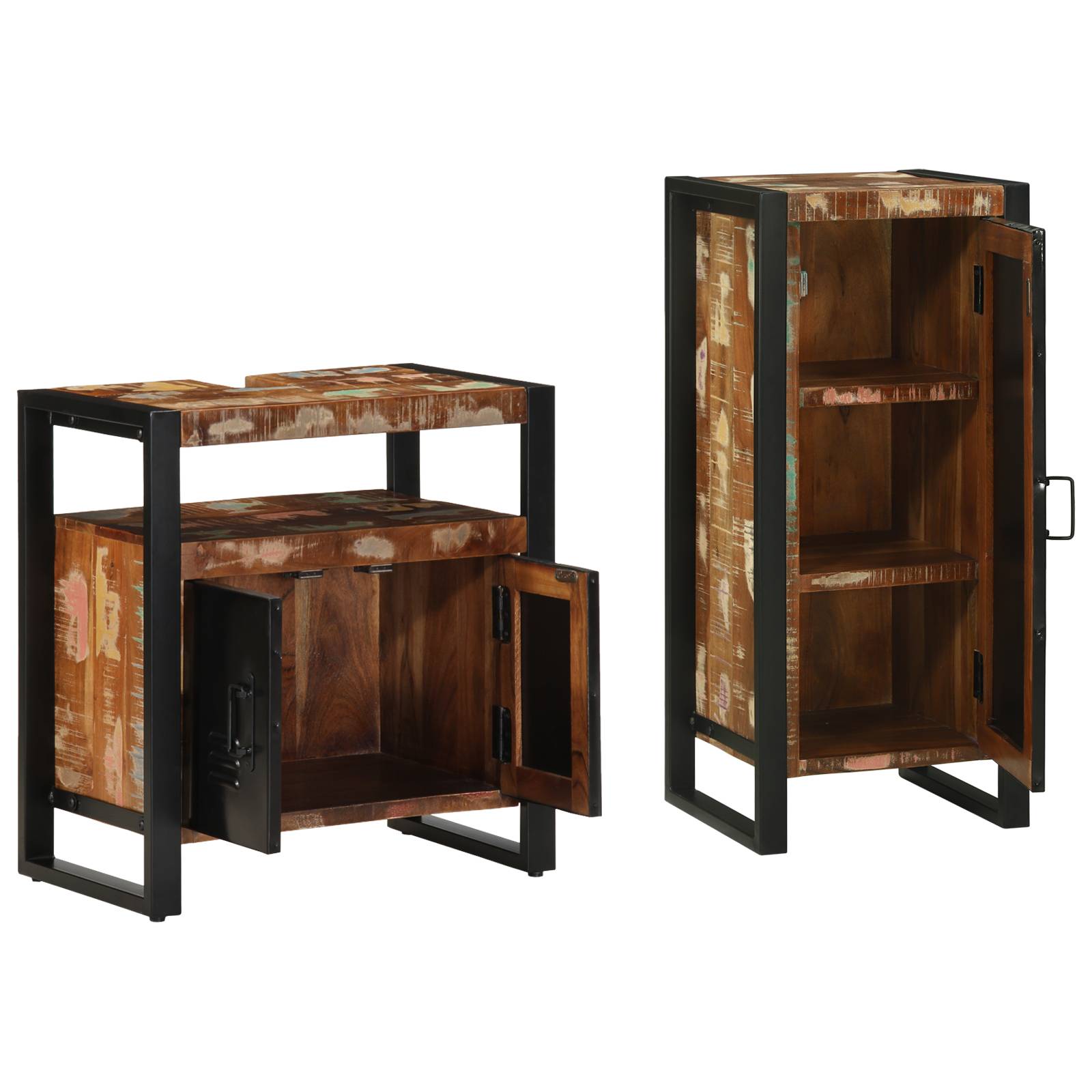 vidaXL Badezimmermöbel Set 2 pcs Mehrfarbig Massives recyceltes Holz