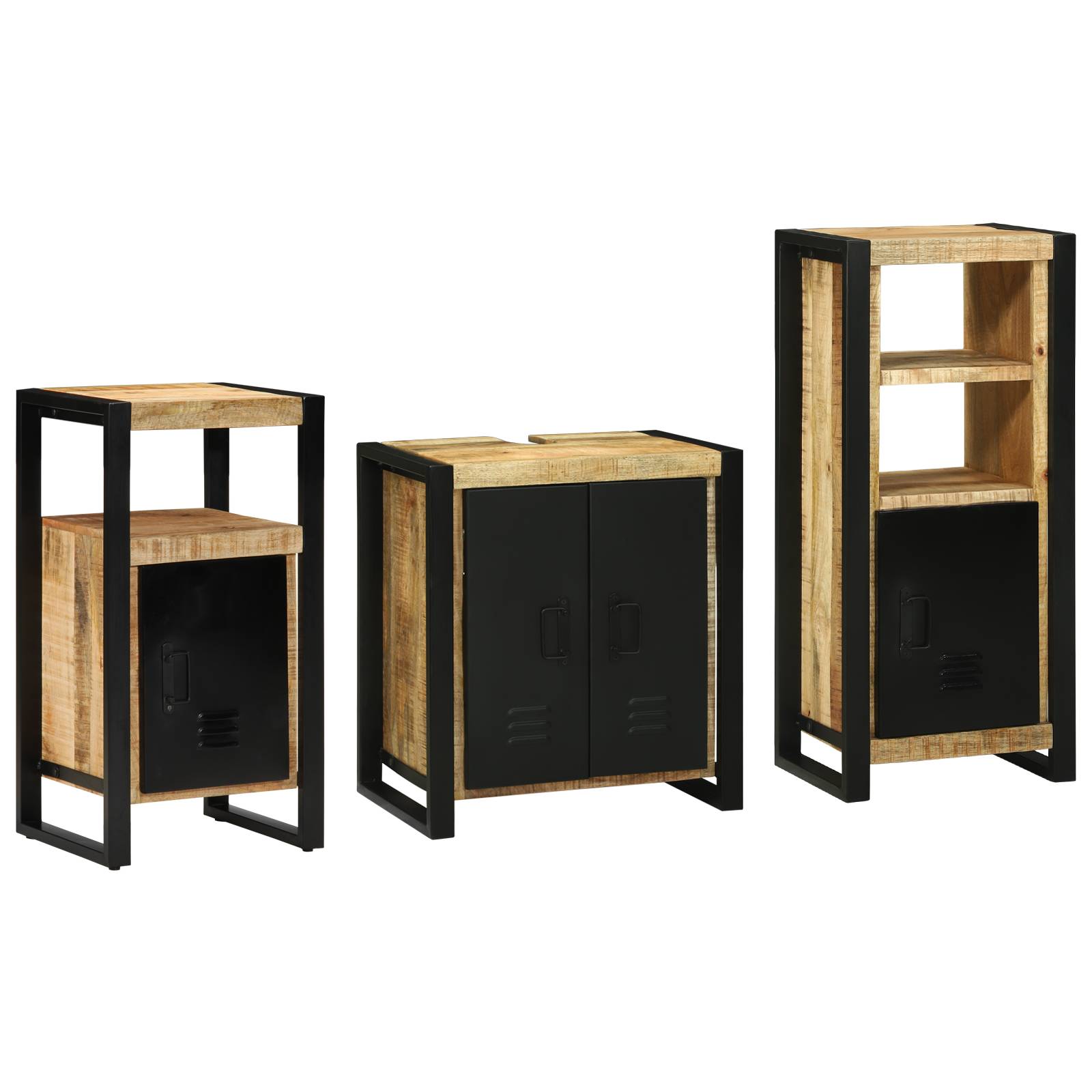 vidaXL Badezimmermöbel Set mit Regal 3 pcs Braun Massives Mango-Holz