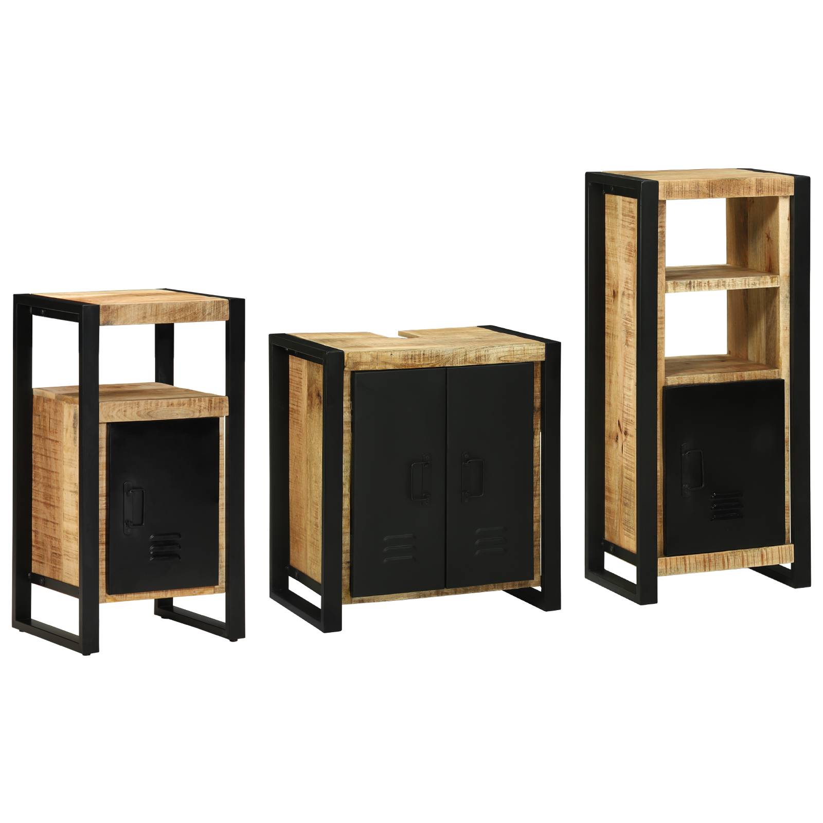 vidaXL Badezimmermöbel Set mit Regal 3 pcs Braun Massives Mango-Holz