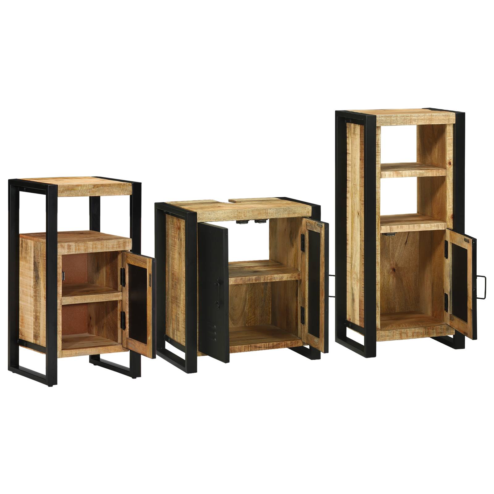 vidaXL Badezimmermöbel Set mit Regal 3 pcs Braun Massives Mango-Holz
