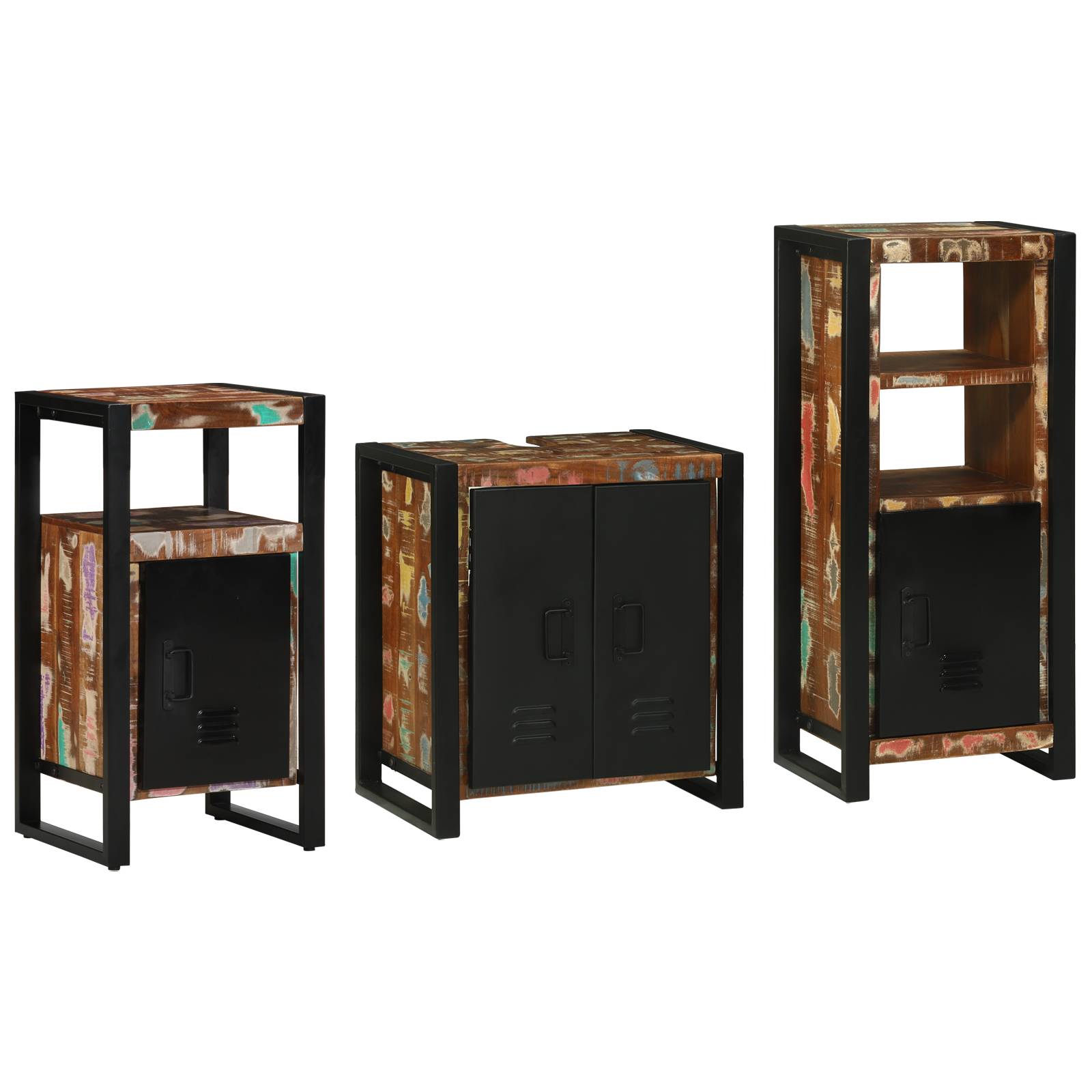 vidaXL Badezimmermöbel Set 3 pcs Mehrfarbig Massives recyceltes Holz