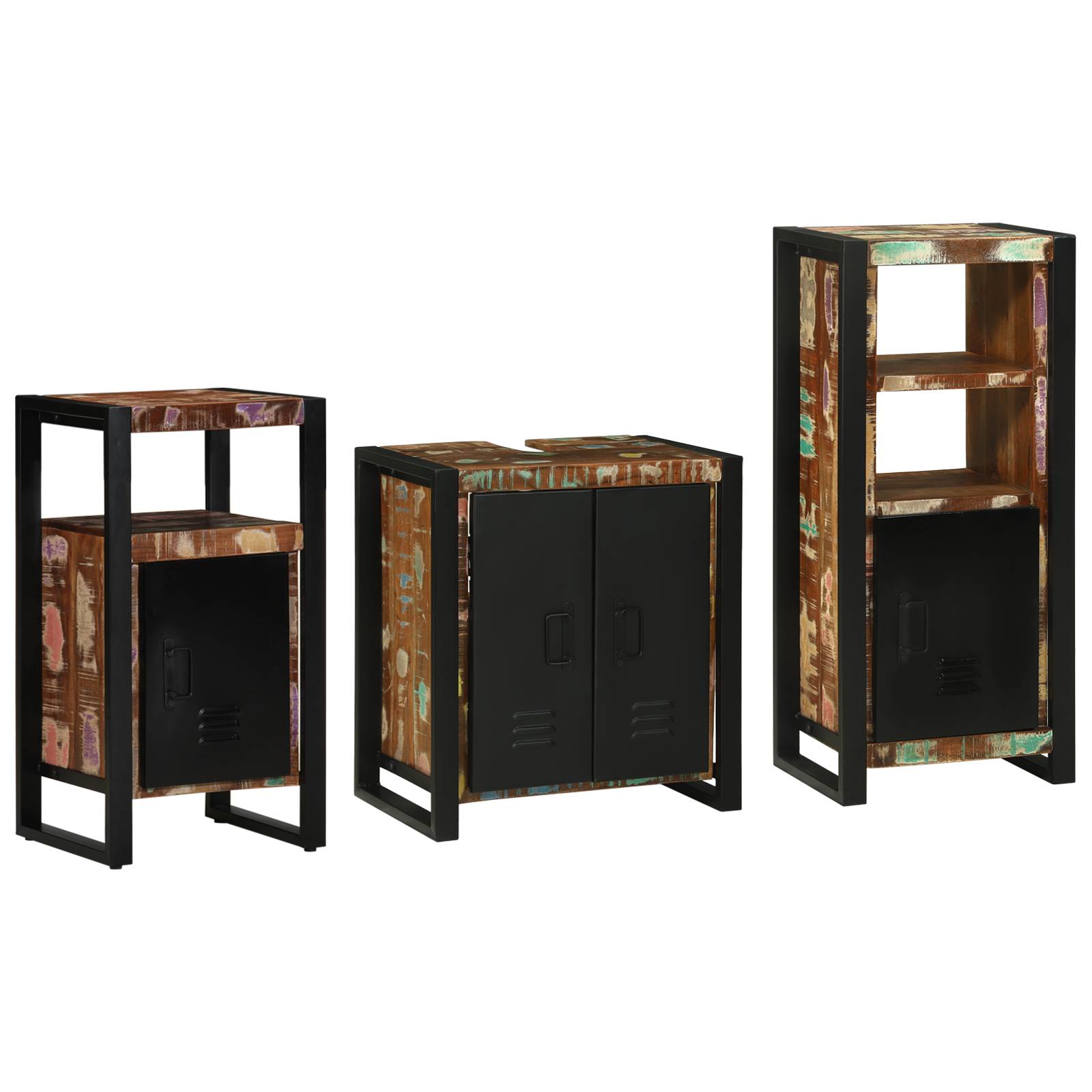 vidaXL Badezimmermöbel Set 3 pcs Mehrfarbig Massives recyceltes Holz