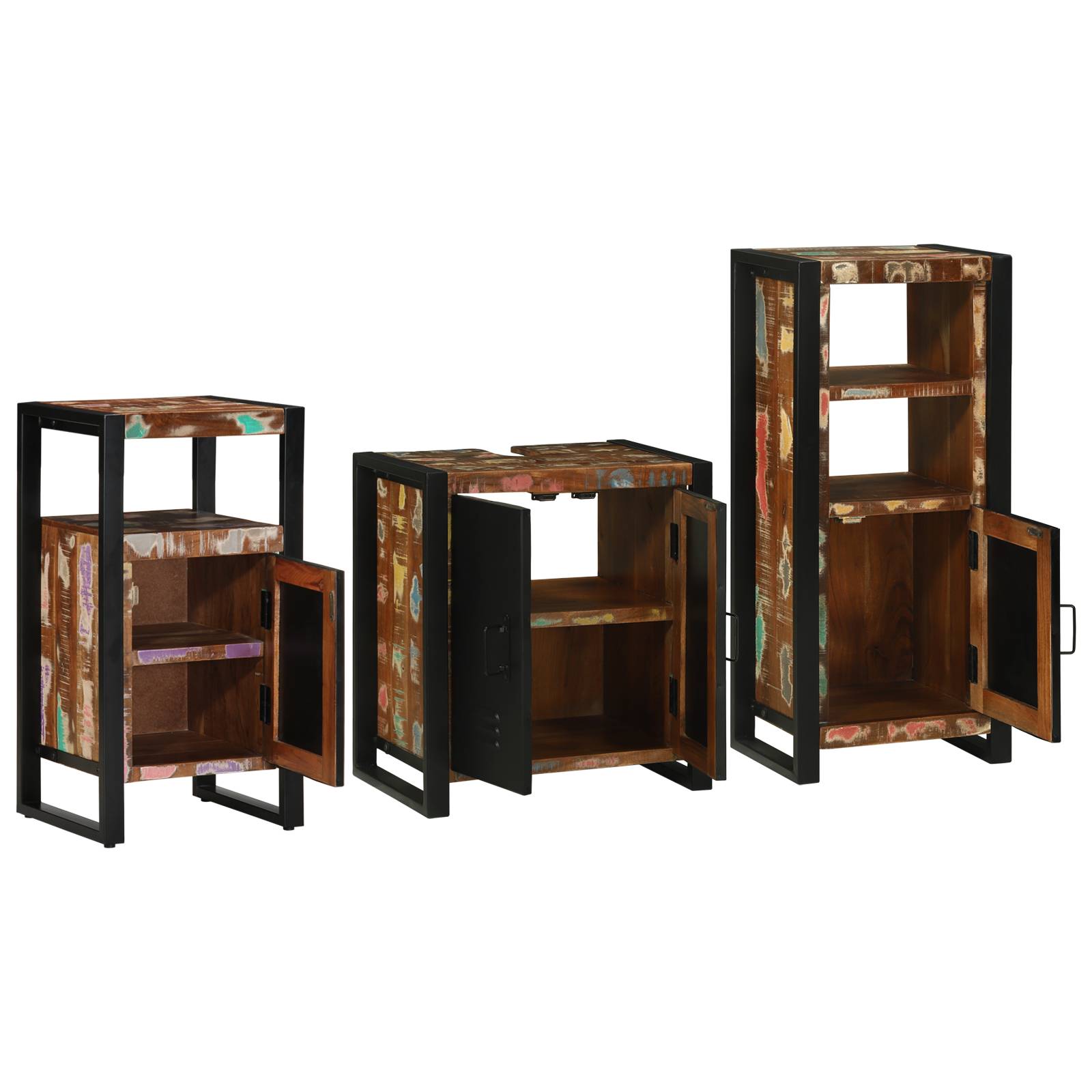 vidaXL Badezimmermöbel Set 3 pcs Mehrfarbig Massives recyceltes Holz