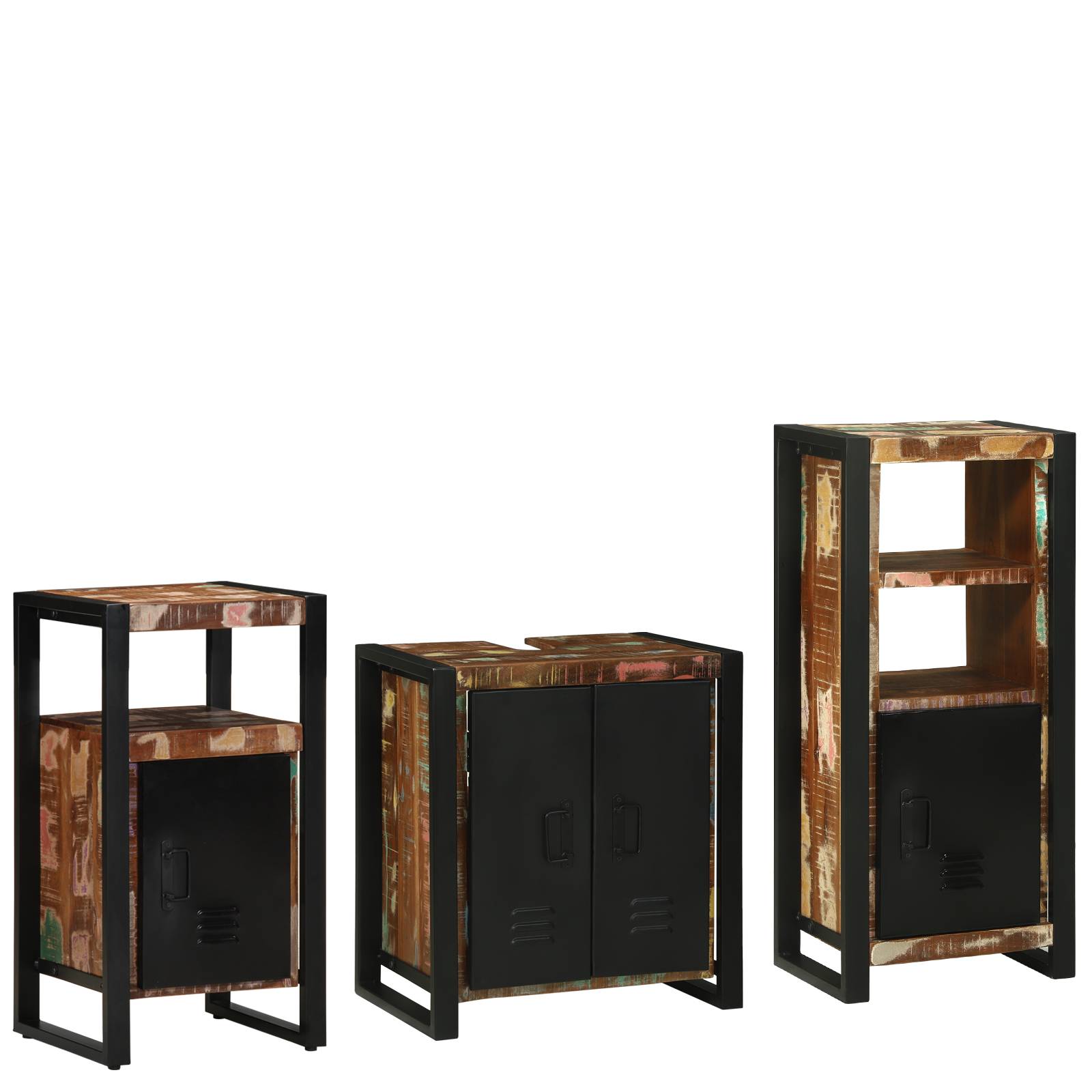 vidaXL Badezimmermöbel Set 3 pcs Mehrfarbig Massives recyceltes Holz
