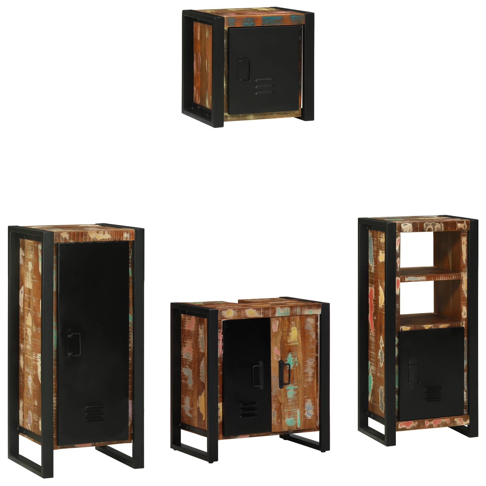 vidaXL Badezimmermöbel Set 4 pcs Mehrfarbig Massives recyceltes Holz