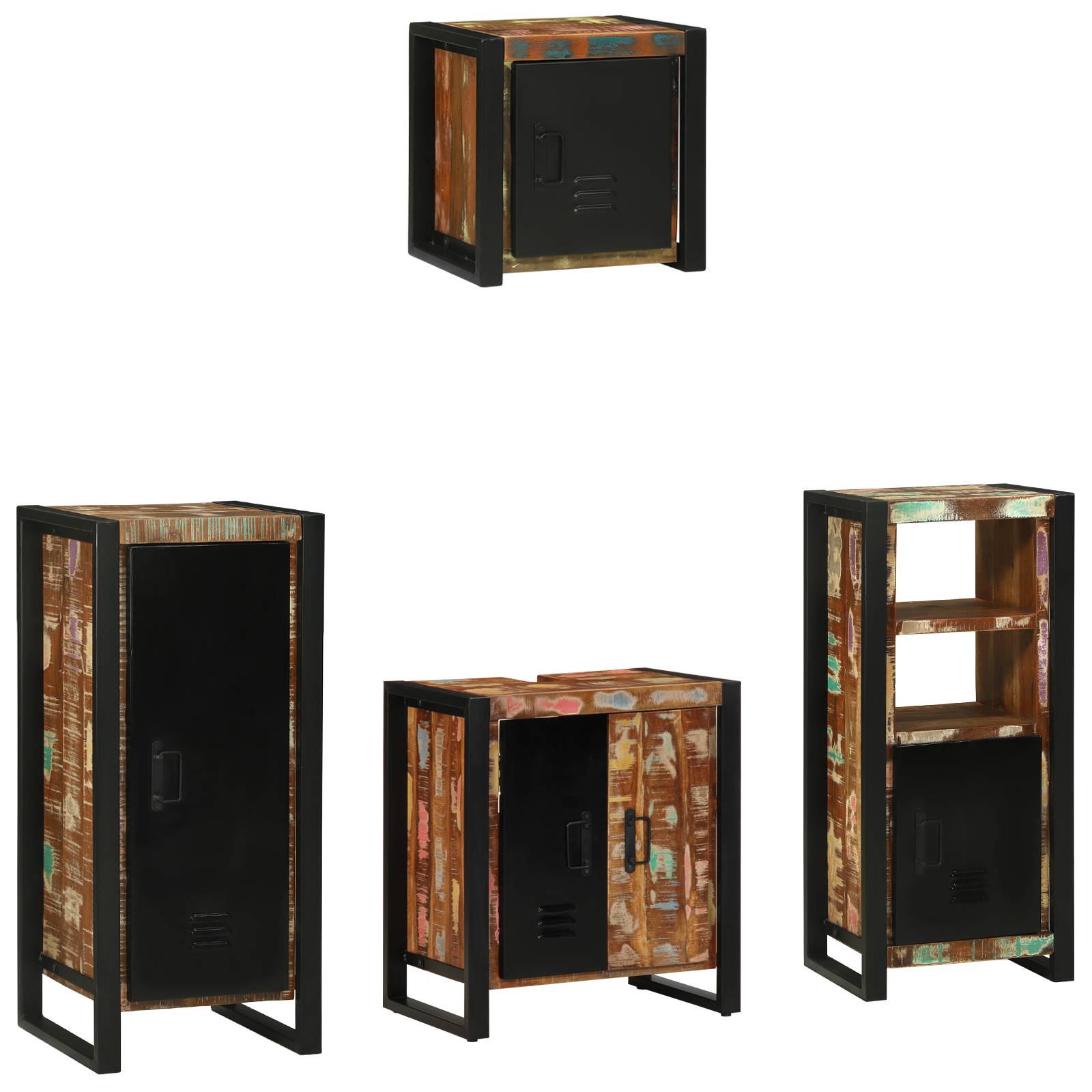 vidaXL Badezimmermöbel Set 4 pcs Mehrfarbig Massives recyceltes Holz