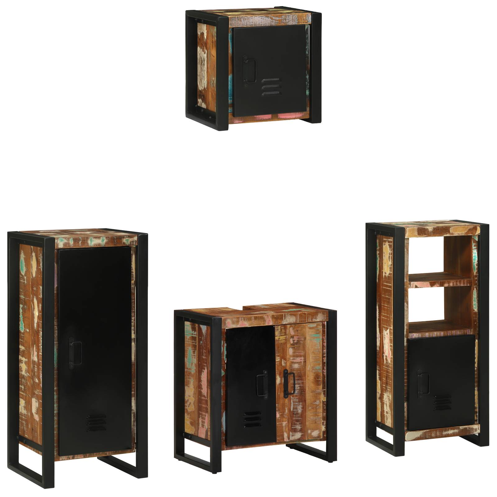vidaXL Badezimmermöbel Set 4 pcs Mehrfarbig Massives recyceltes Holz