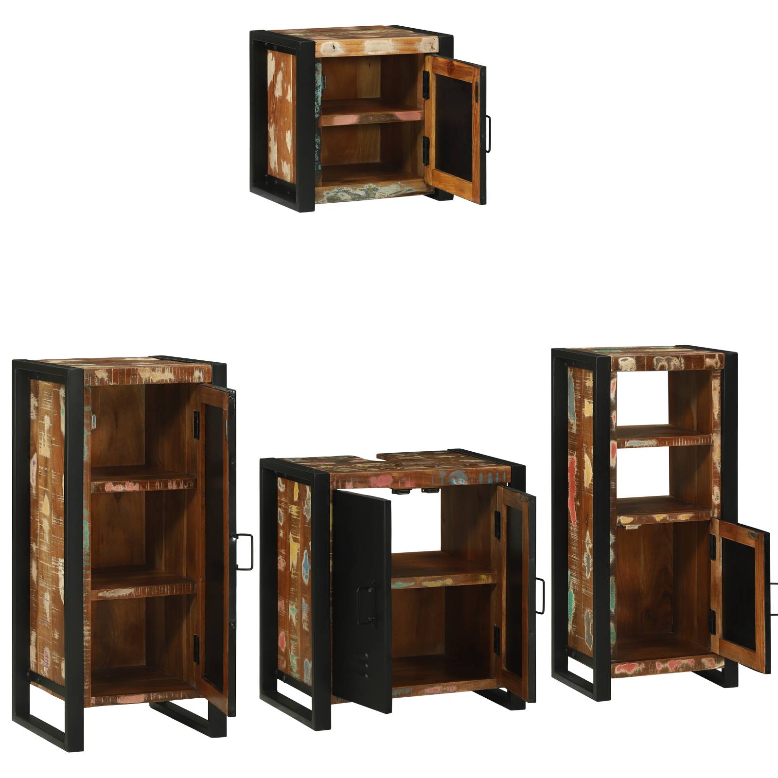 vidaXL Badezimmermöbel Set 4 pcs Mehrfarbig Massives recyceltes Holz