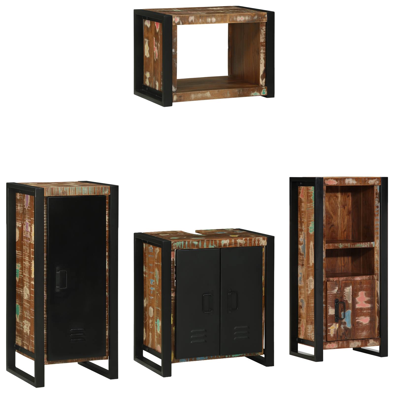 vidaXL Badezimmermöbel Set 4 pcs Mehrfarbig Massives recyceltes Holz