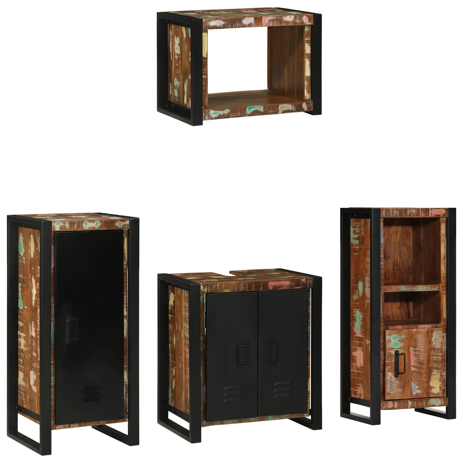 vidaXL Badezimmermöbel Set 4 pcs Mehrfarbig Massives recyceltes Holz