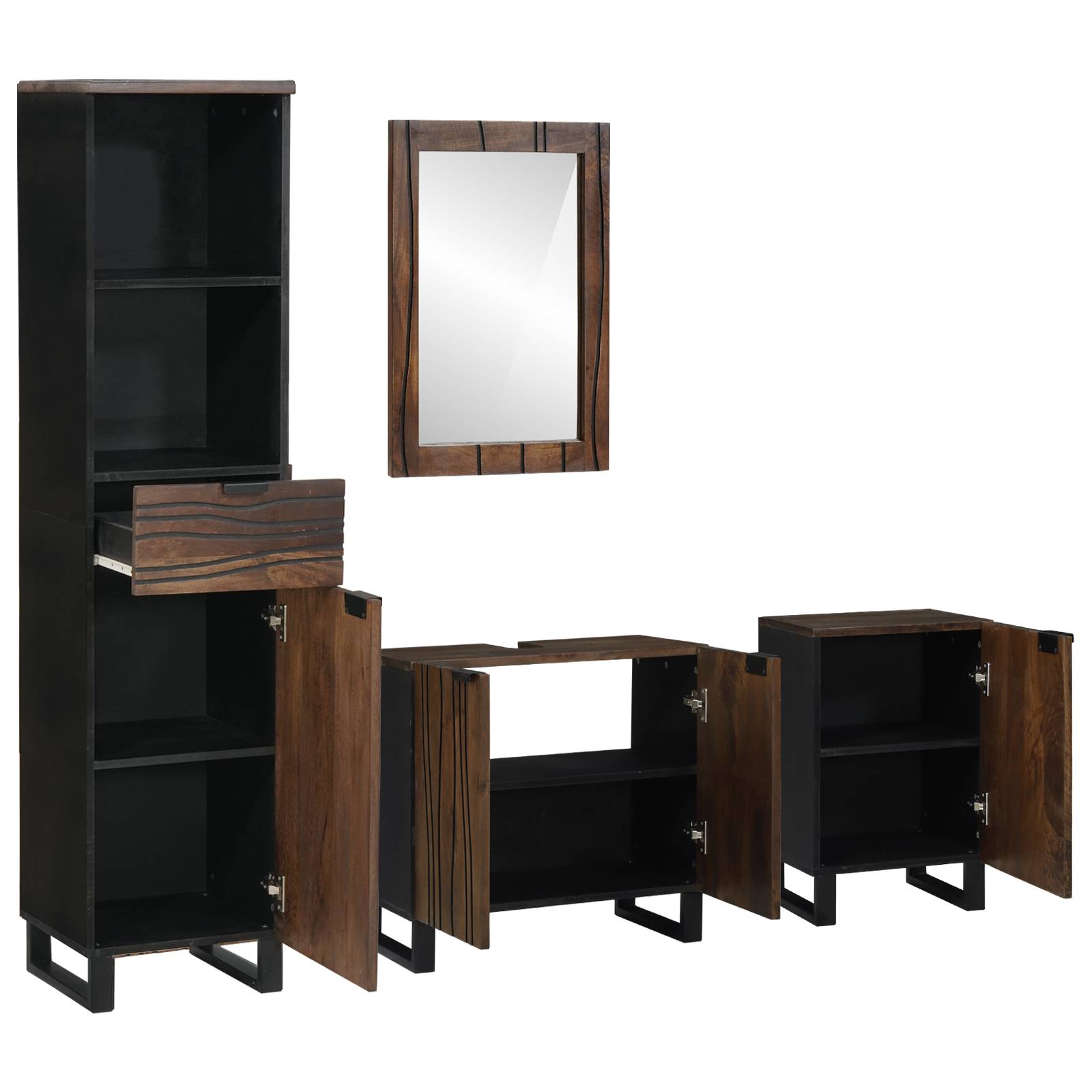 vidaXL Badezimmermöbel Set mit Schubladen mit Regal mit Speicher mit Tür mit Spiegel 4 pcs Weiß 38 x 33 x 160 cm