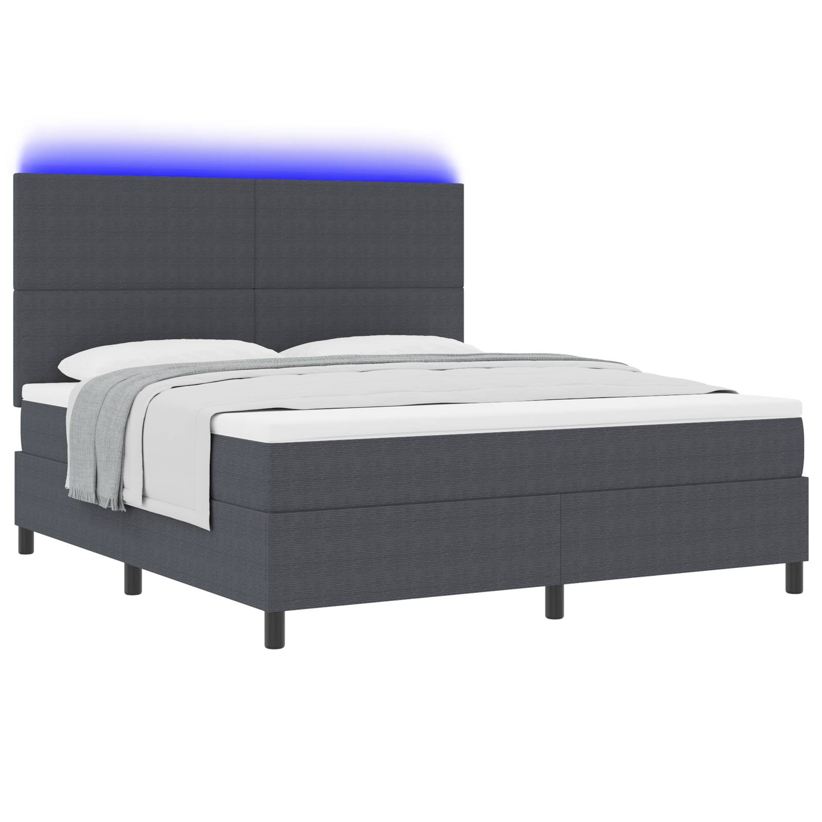 vidaXL Boxspringbett mit Matratze & LED Dunkelgrau Super King Cord-Style-Stoff