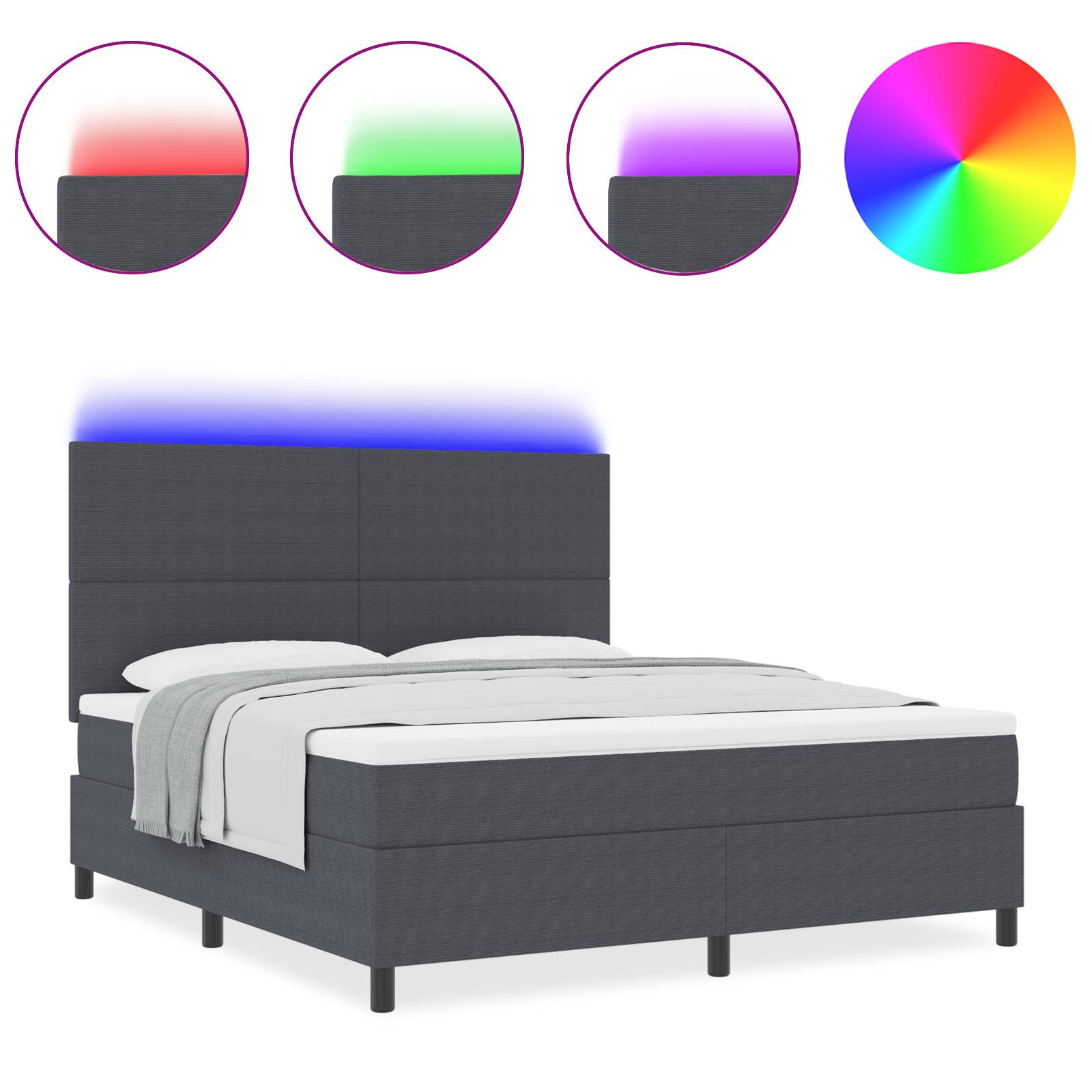 vidaXL Boxspringbett mit Matratze & LED Dunkelgrau Super King Cord-Style-Stoff