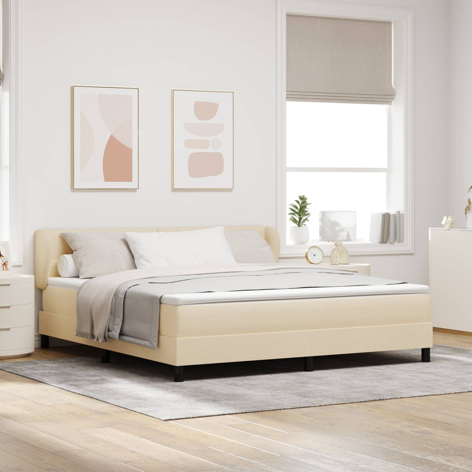 vidaXL Boxspringbett mit Matratze Creme 180x200 cm Stoff