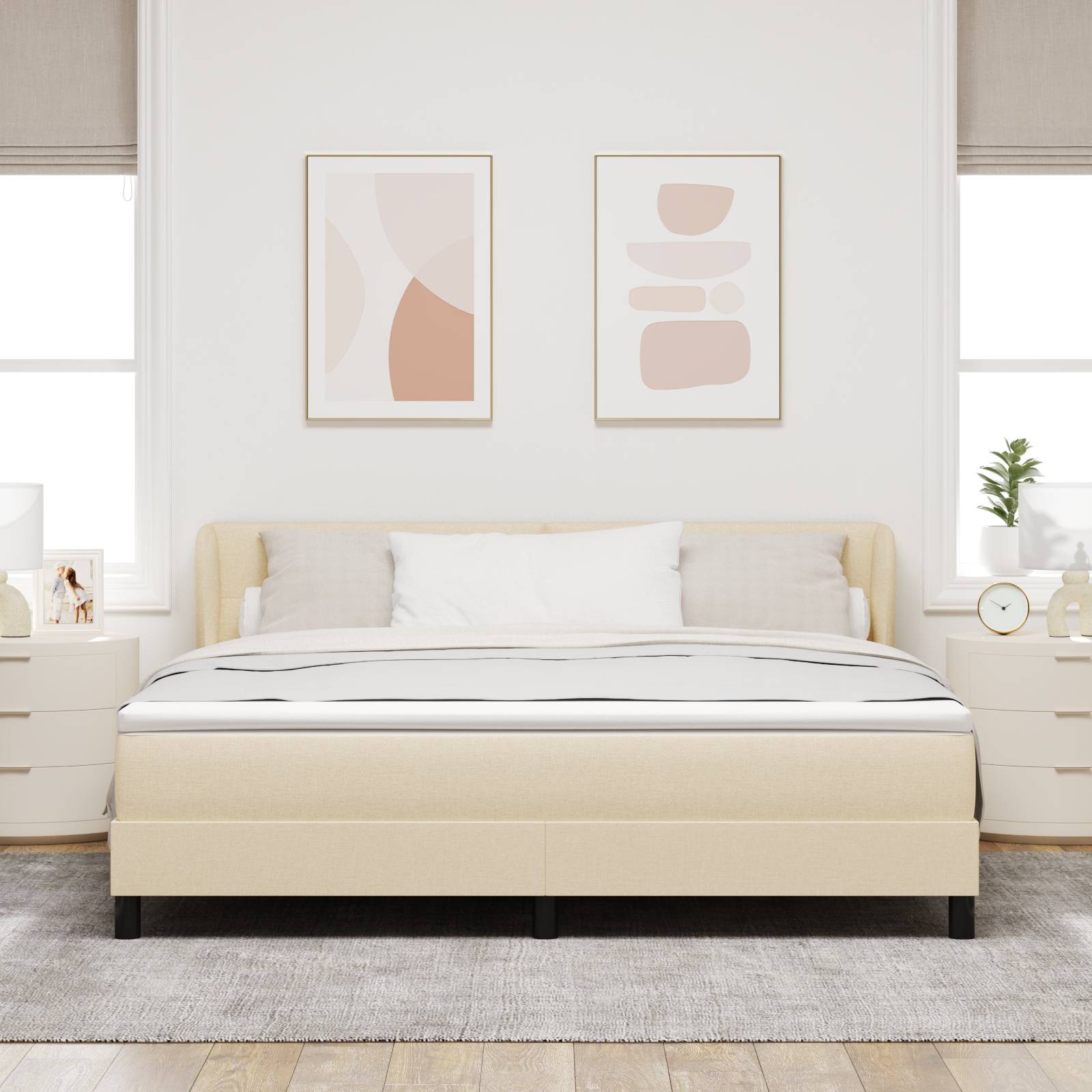 vidaXL Boxspringbett mit Matratze Creme 180x200 cm Stoff