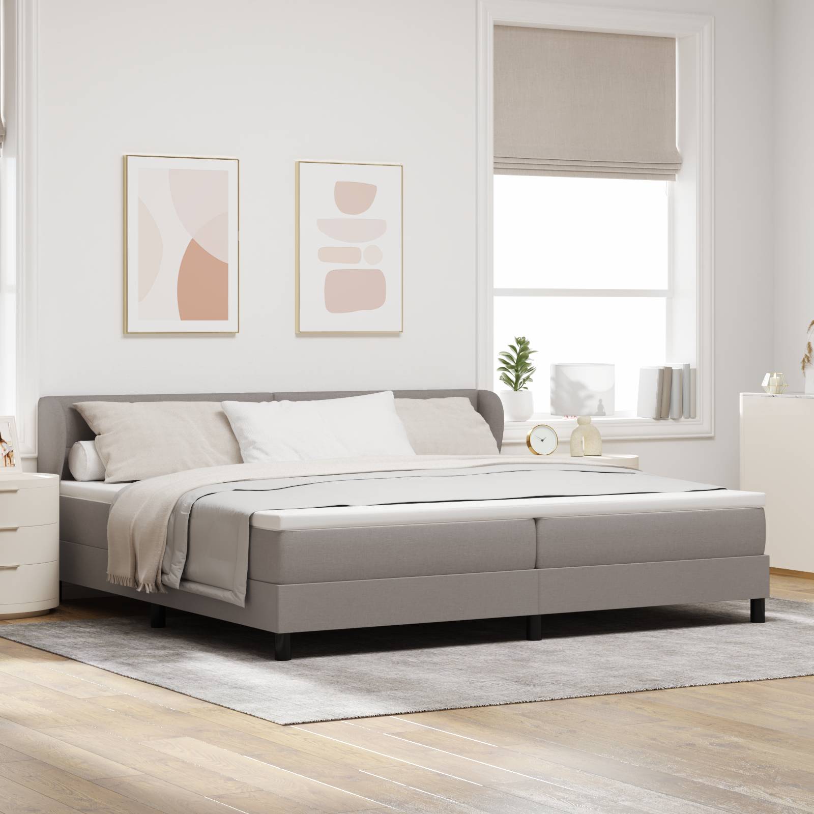 vidaXL Boxspringbett mit Matratze Taupe 200x200 cm Stoff