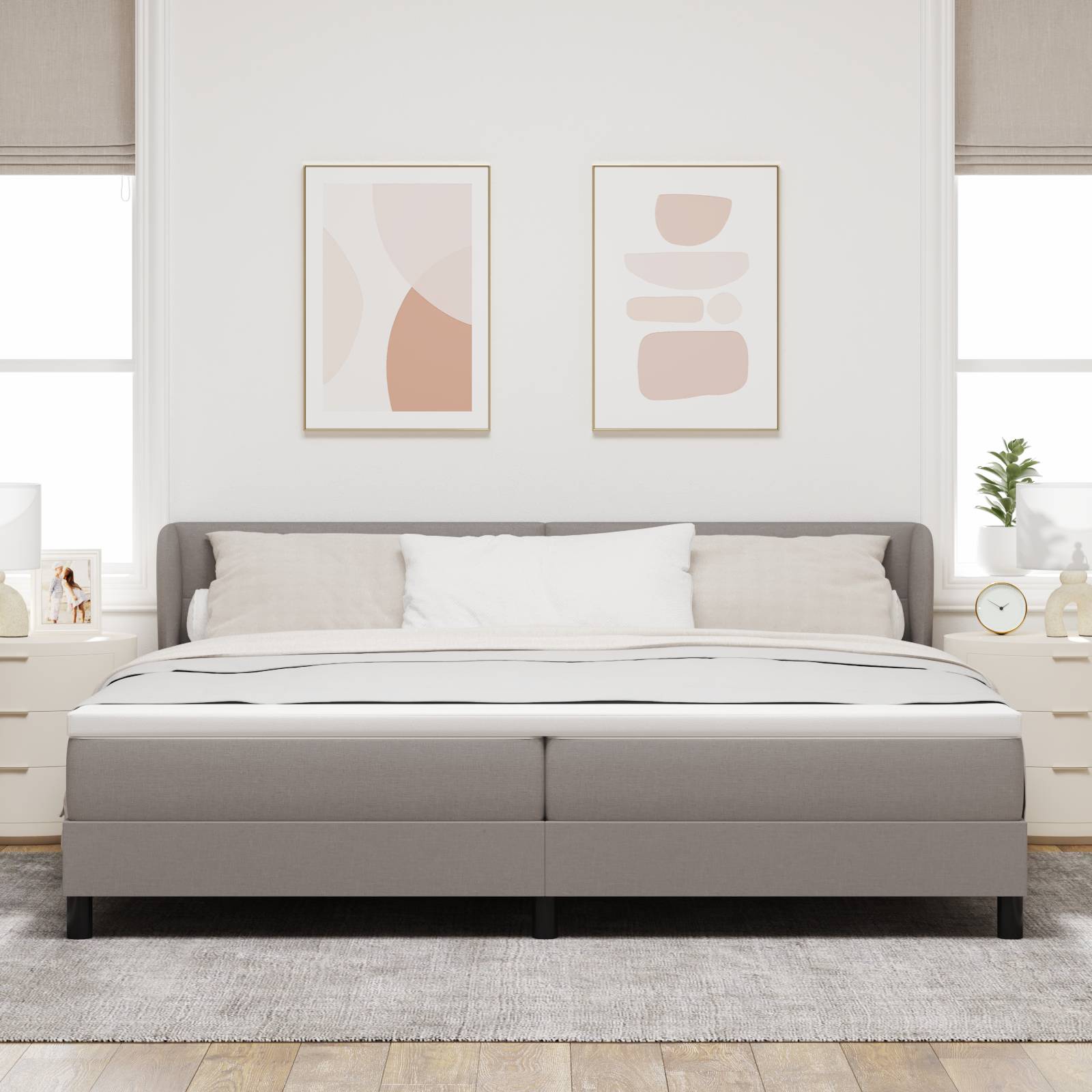 vidaXL Boxspringbett mit Matratze Taupe 200x200 cm Stoff