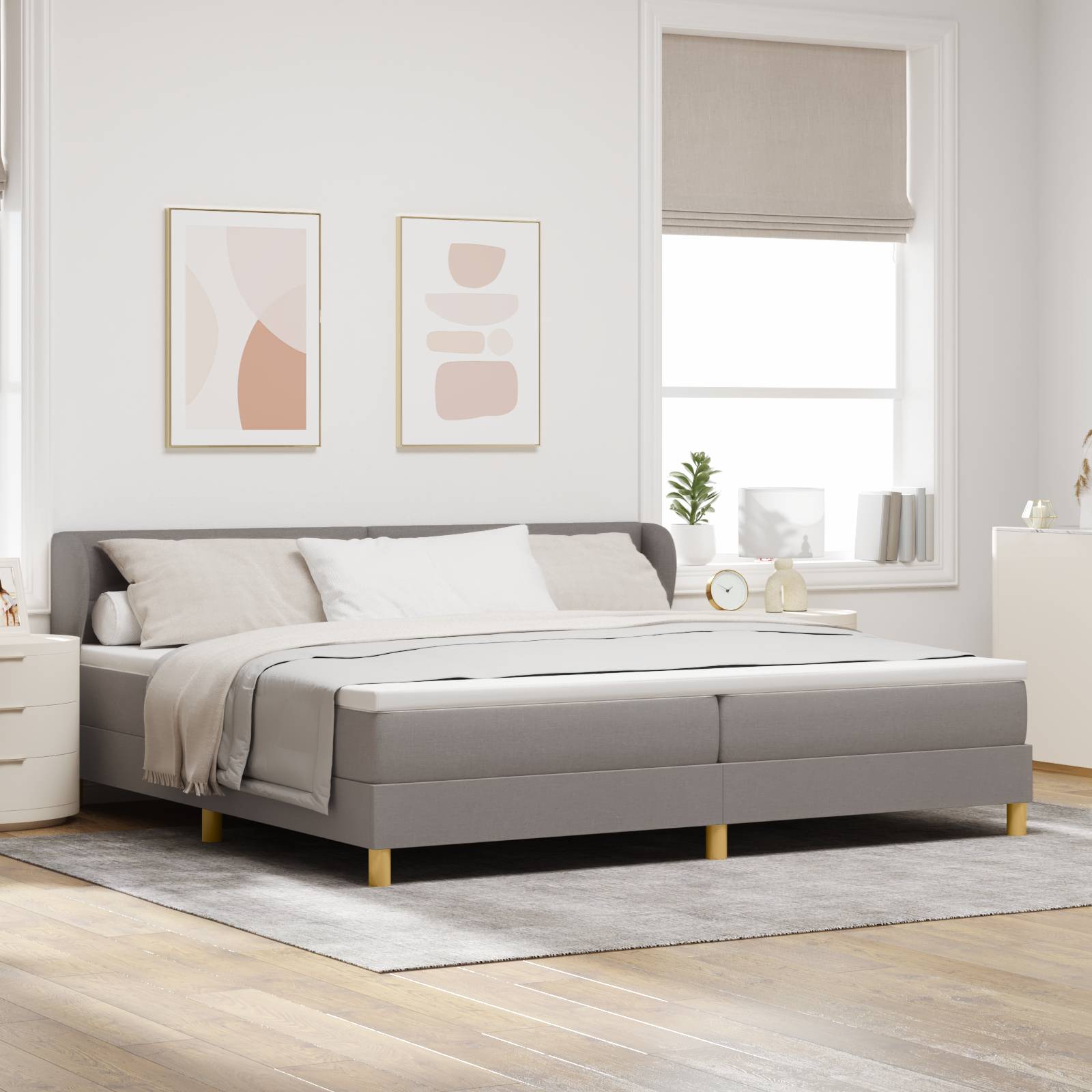 vidaXL Boxspringbett mit Matratze Taupe 200x200 cm Stoff