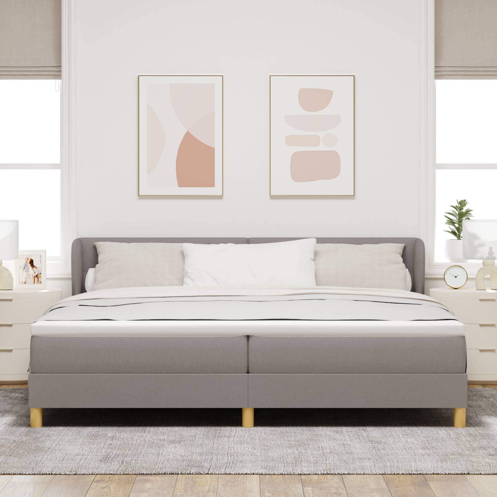 vidaXL Boxspringbett mit Matratze Taupe 200x200 cm Stoff