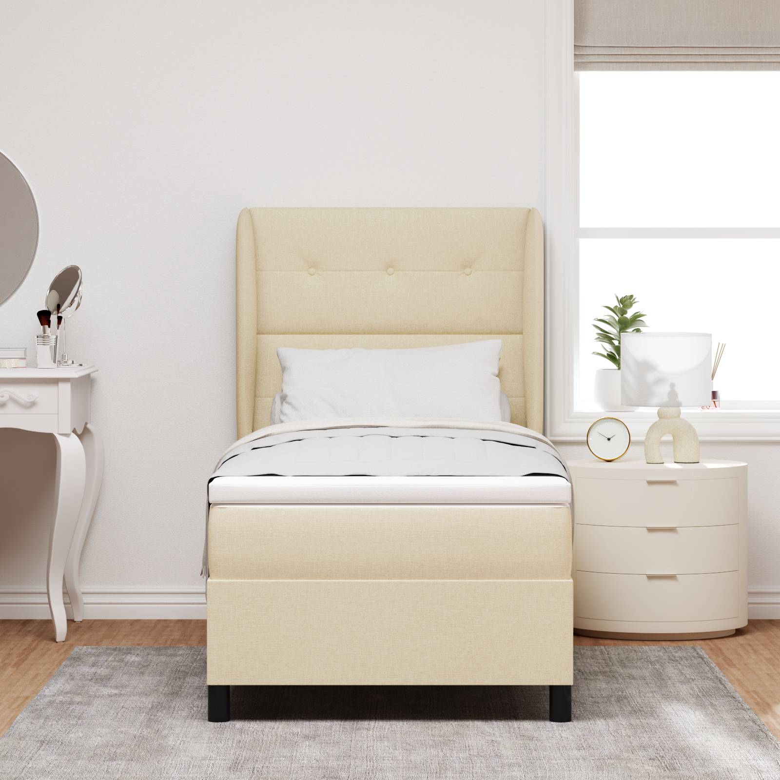 vidaXL Boxspringbett mit Matratze Creme 80x200 cm Stoff