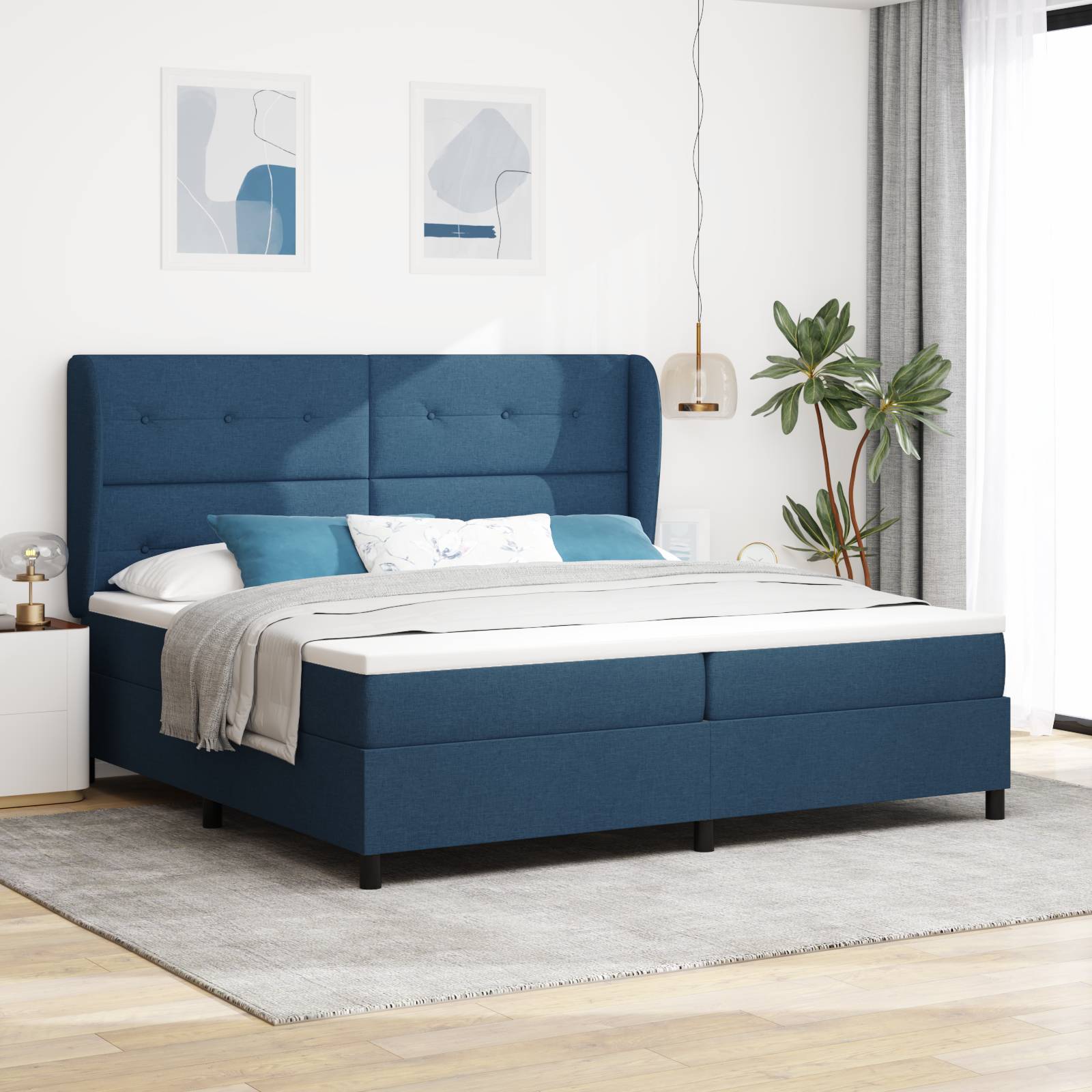 vidaXL Boxspringbett mit Matratze Blau 200x200 cm Stoff