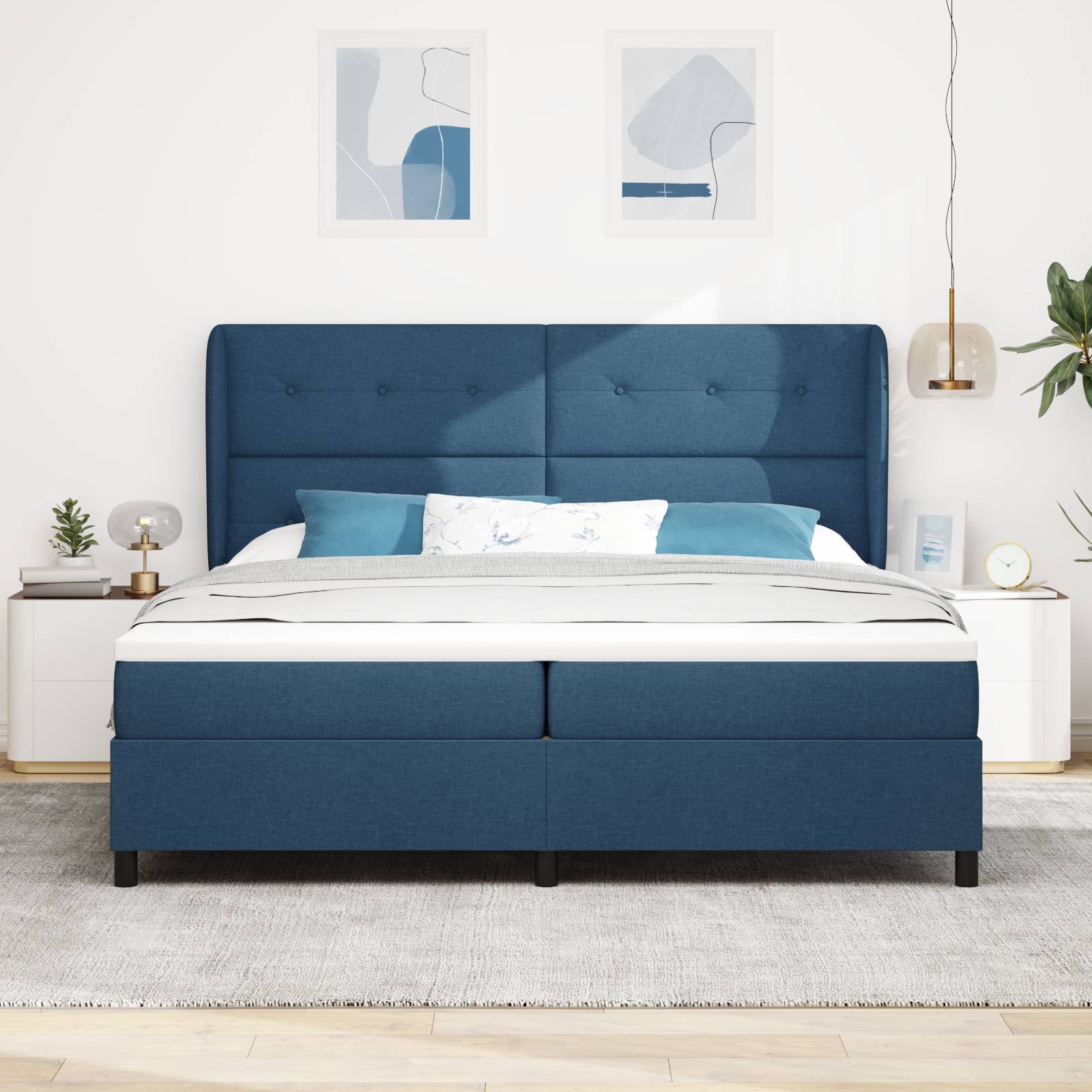 vidaXL Boxspringbett mit Matratze Blau 200x200 cm Stoff