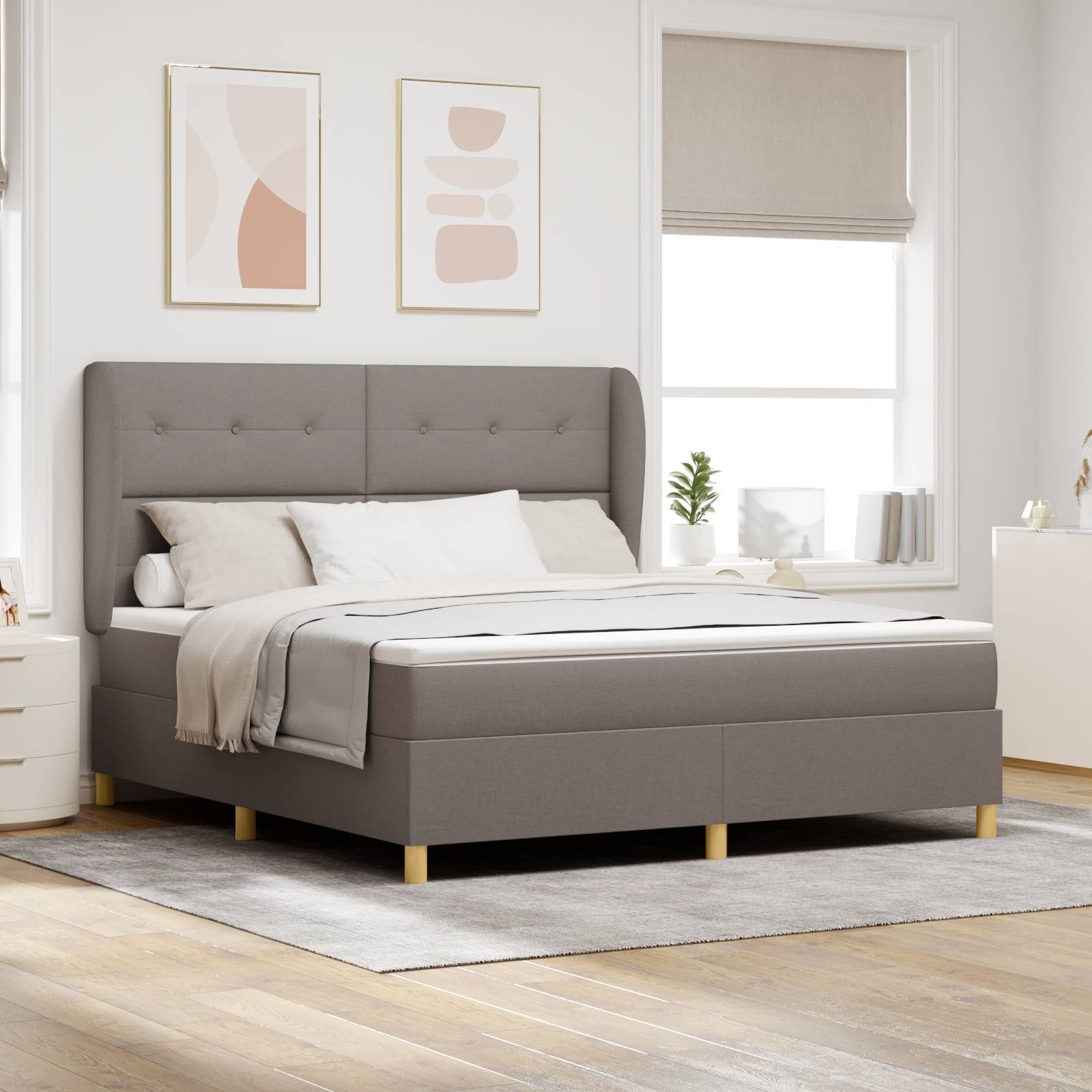 vidaXL Boxspringbett mit Matratze Taupe 180x200 cm Stoff