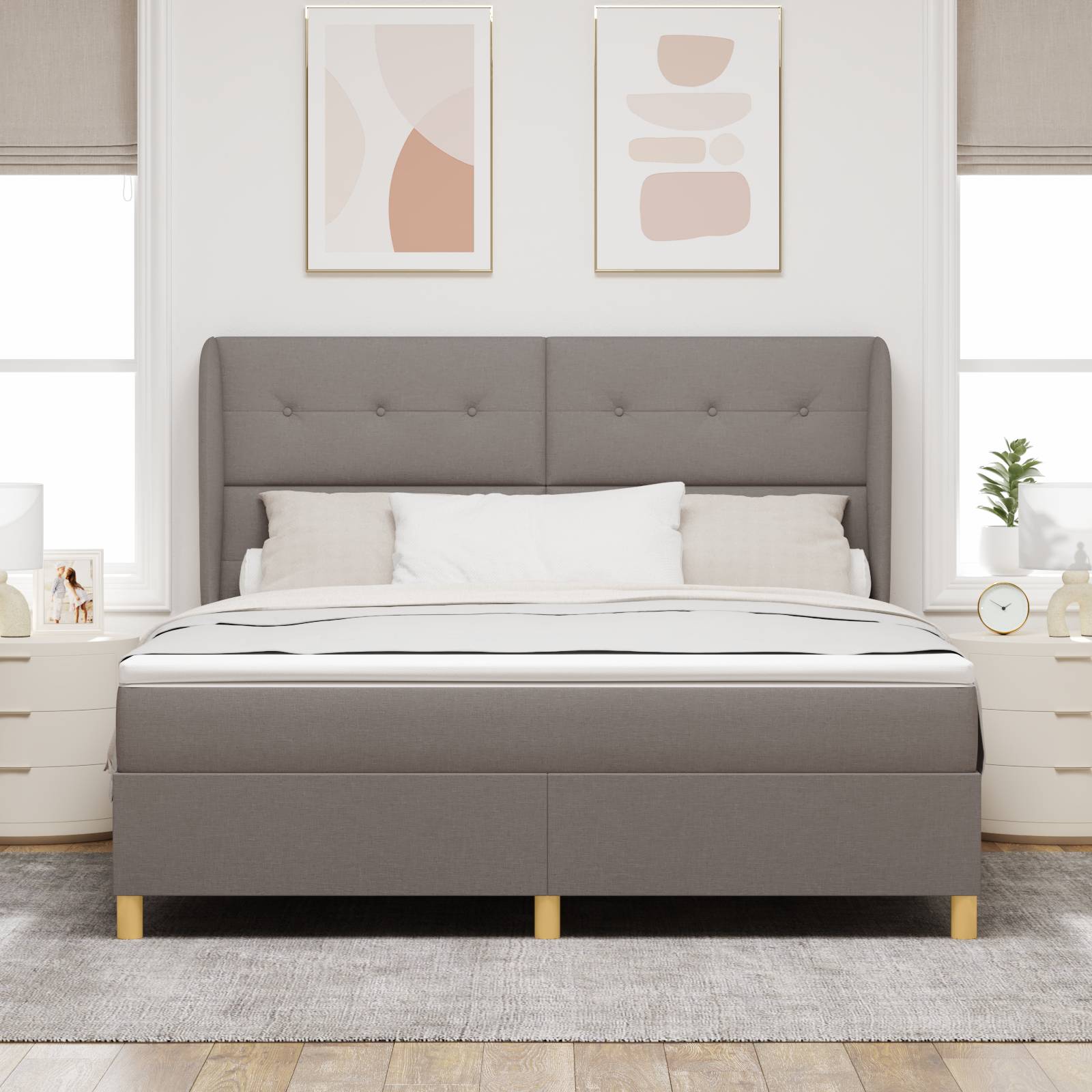 vidaXL Boxspringbett mit Matratze Taupe 180x200 cm Stoff