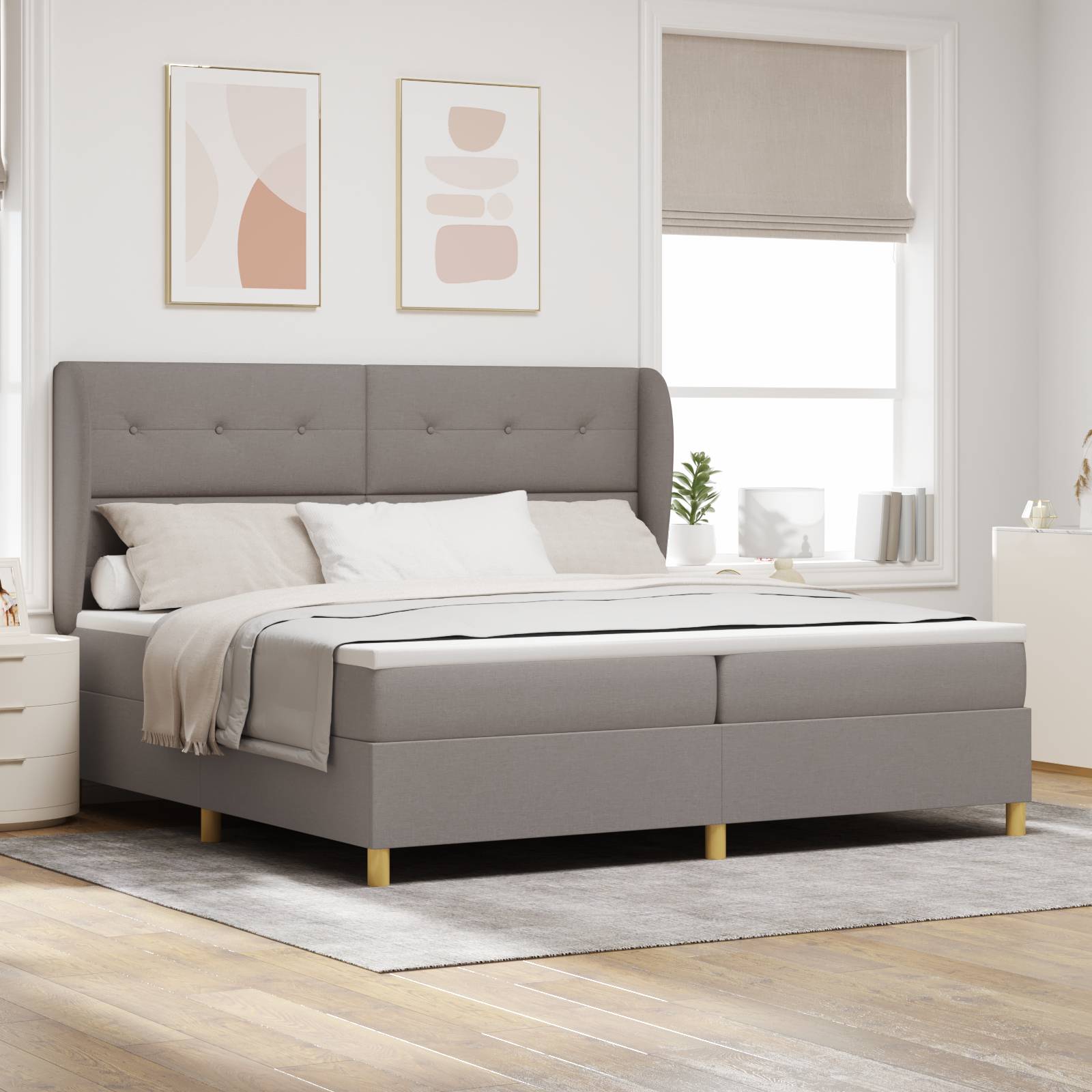 vidaXL Boxspringbett mit Matratze Taupe 200x200 cm Stoff