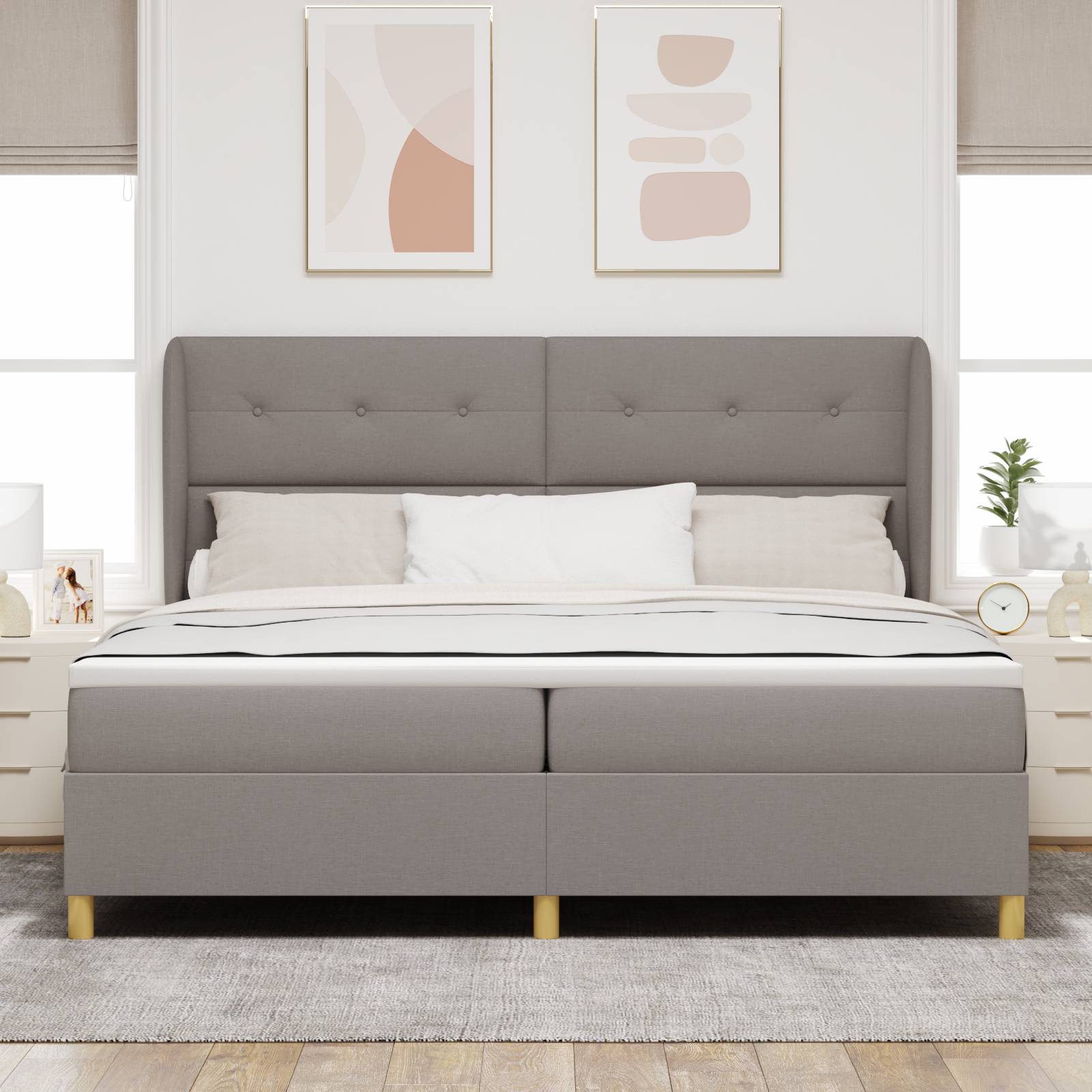 vidaXL Boxspringbett mit Matratze Taupe 200x200 cm Stoff