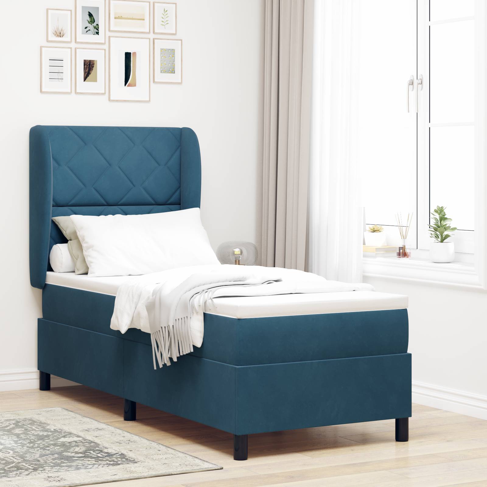 vidaXL Boxspringbett mit Matratze Dunkelblau 80x200 cm Samt