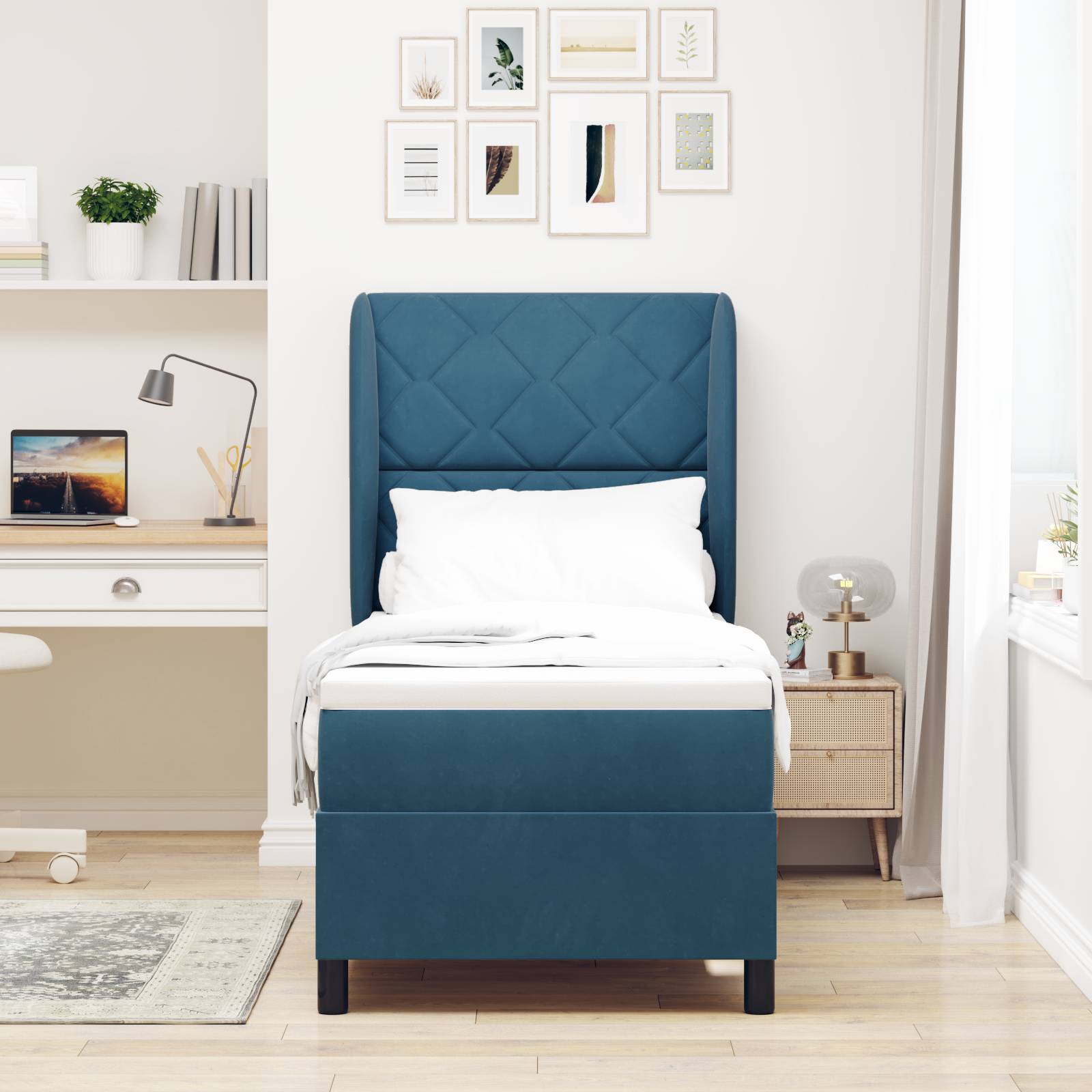 vidaXL Boxspringbett mit Matratze Dunkelblau 80x200 cm Samt